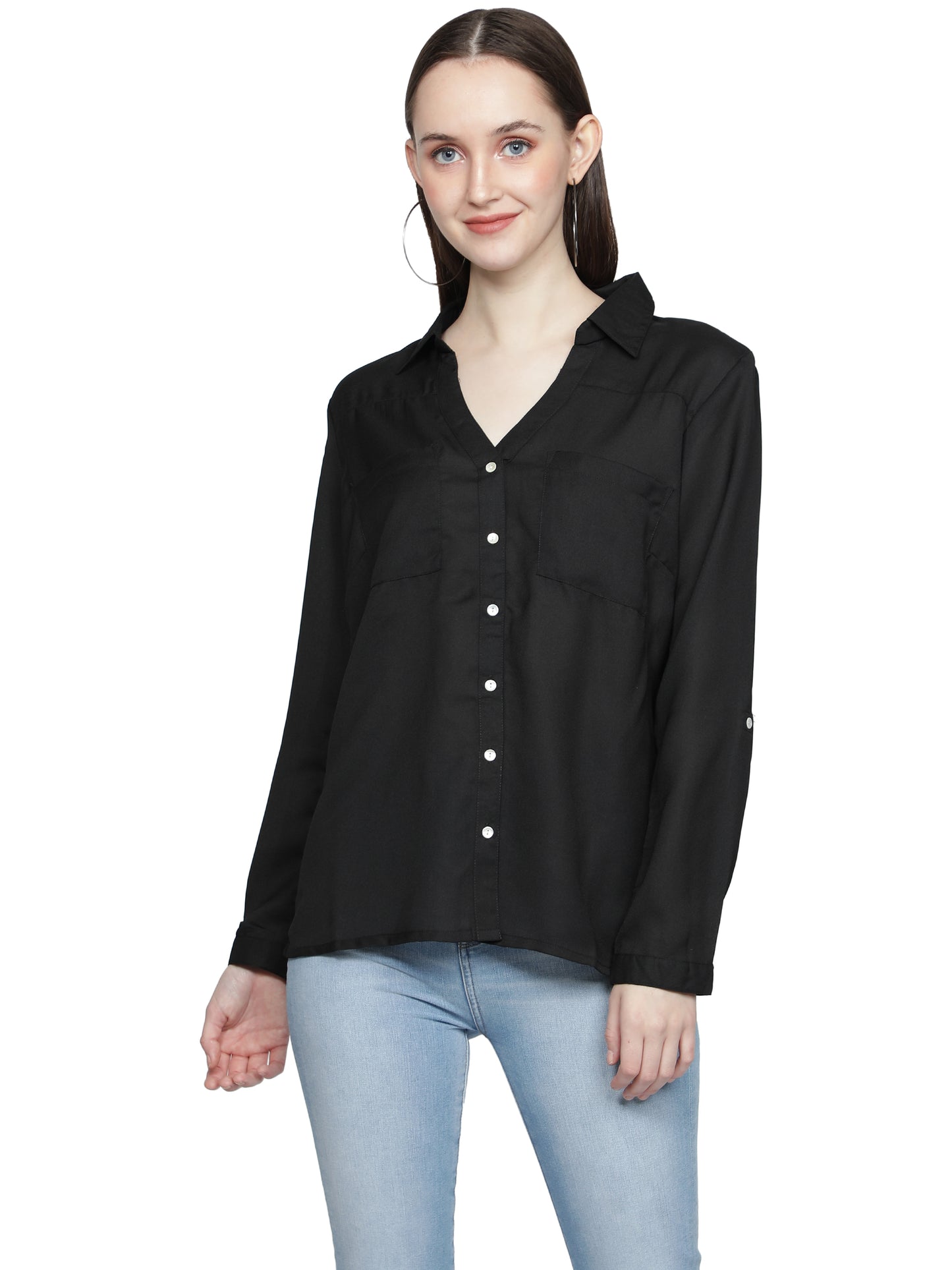 Casual Regular Sleeves Solid Women Black Top freeshipping - NUEVOSDAMAS