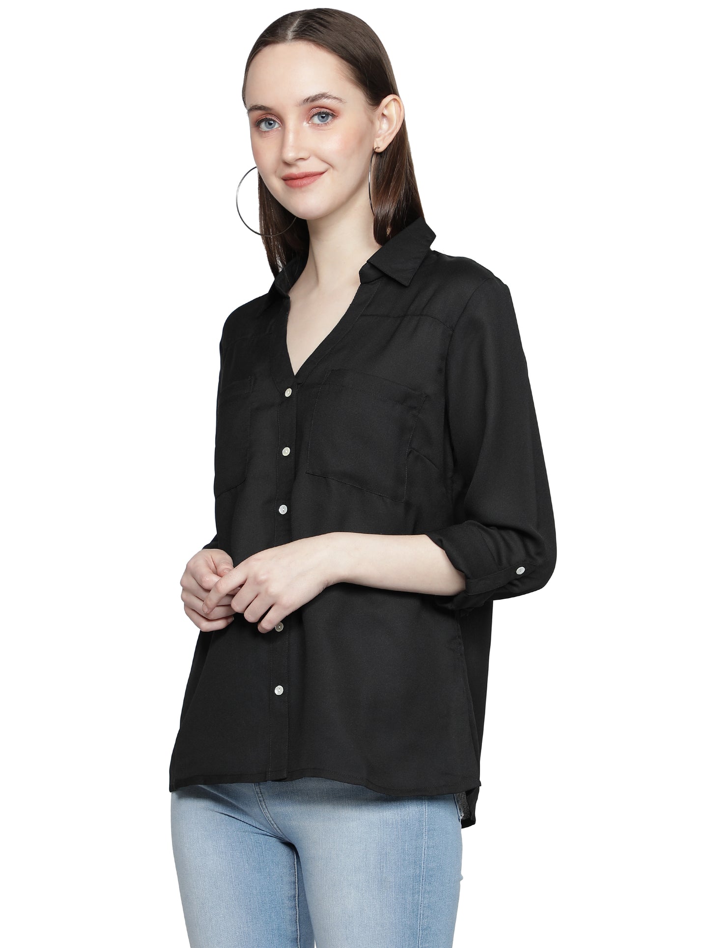 Casual Regular Sleeves Solid Women Black Top freeshipping - NUEVOSDAMAS