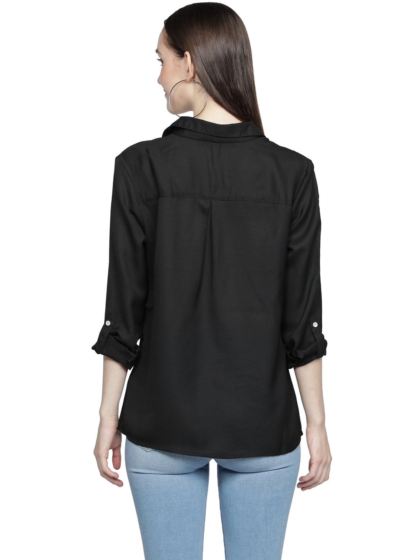 Casual Regular Sleeves Solid Women Black Top freeshipping - NUEVOSDAMAS