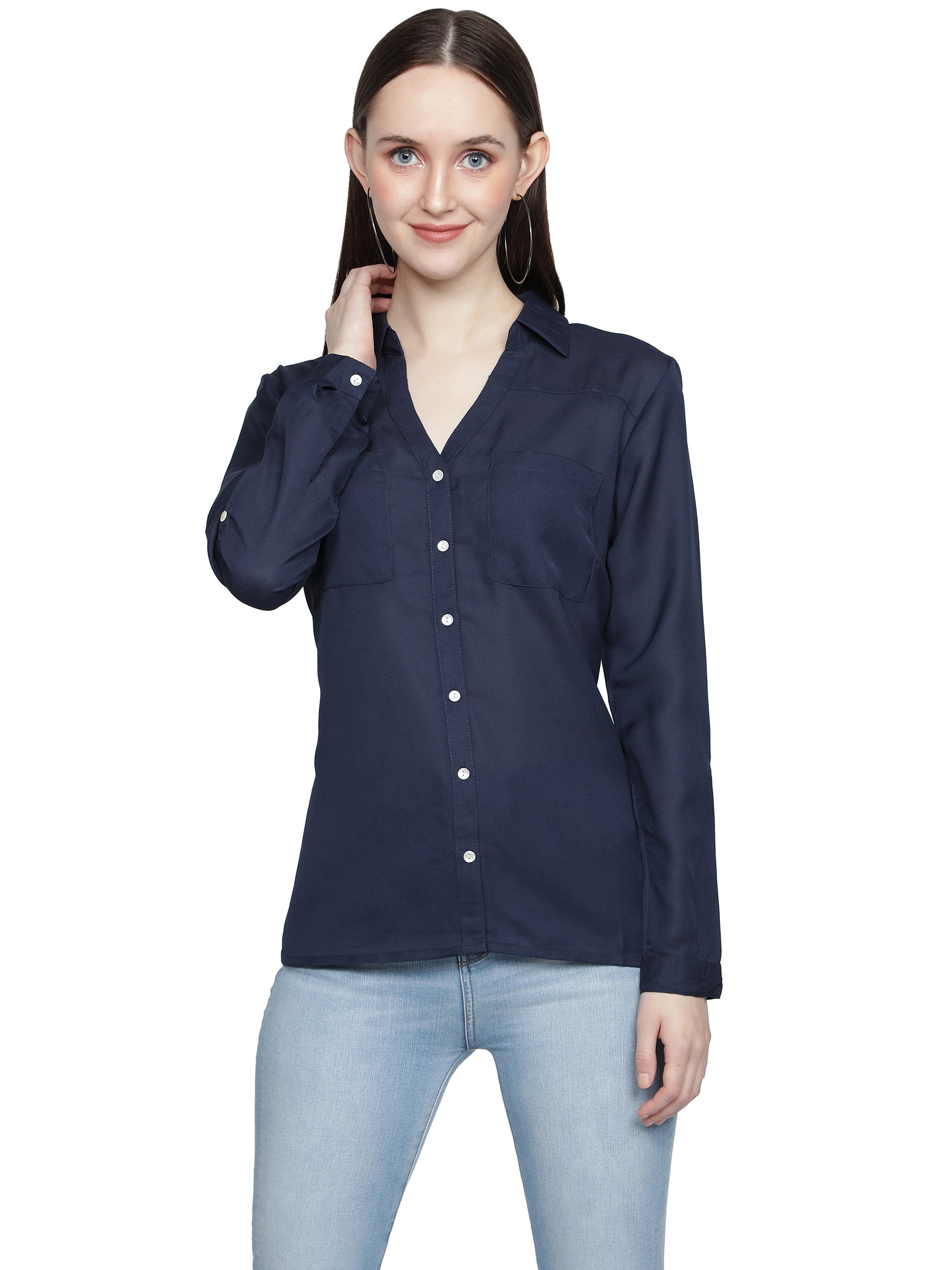 Casual Regular Sleeves Solid Women Blue Top freeshipping - NUEVOSDAMAS