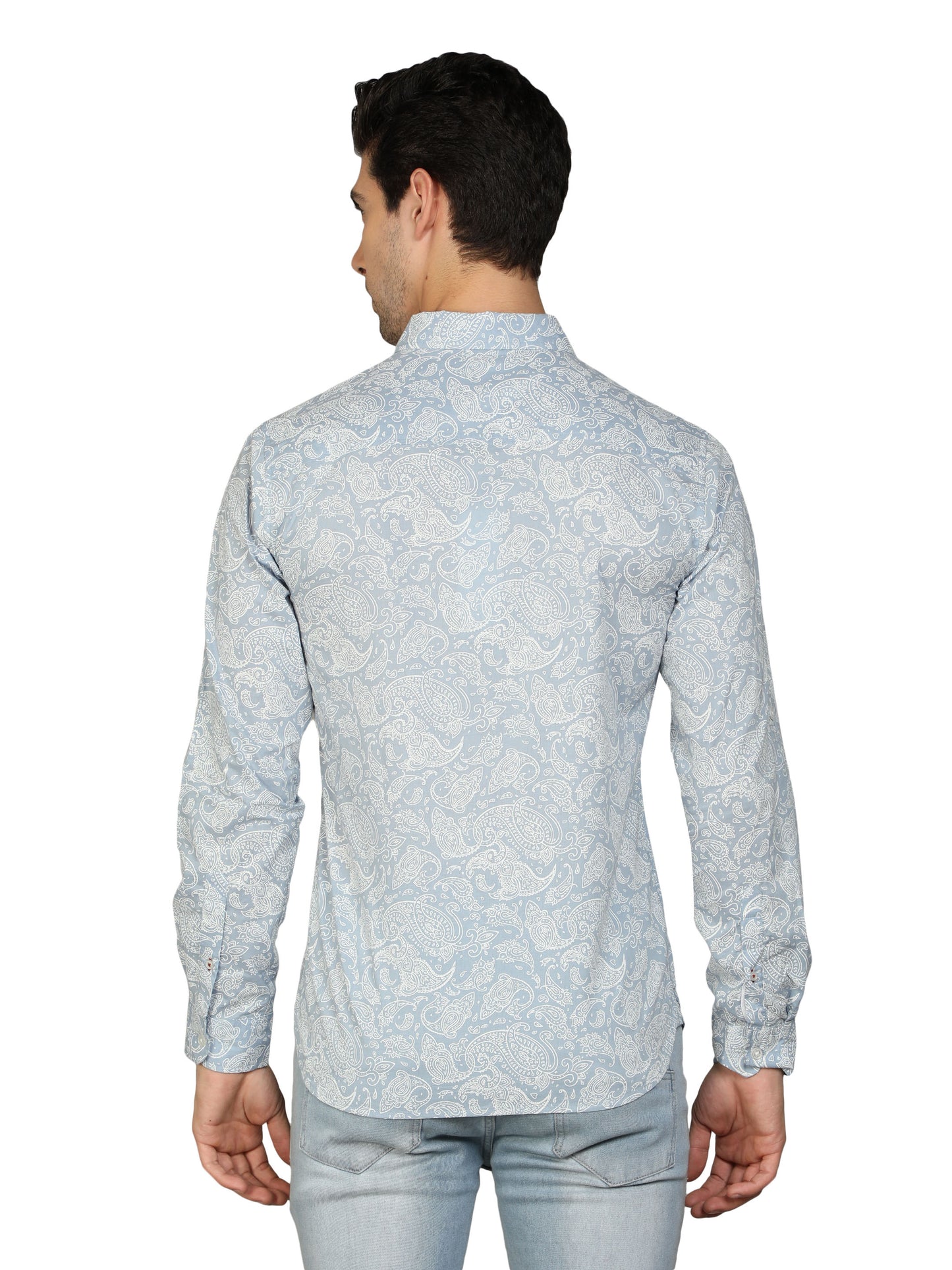 NUEVOSPORTA Rayon Full Sleeve Printed Shirt (Light Blue)