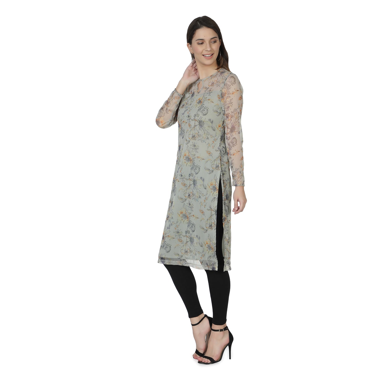 Women Self Design Polycotton Straight Kurta  (Green)