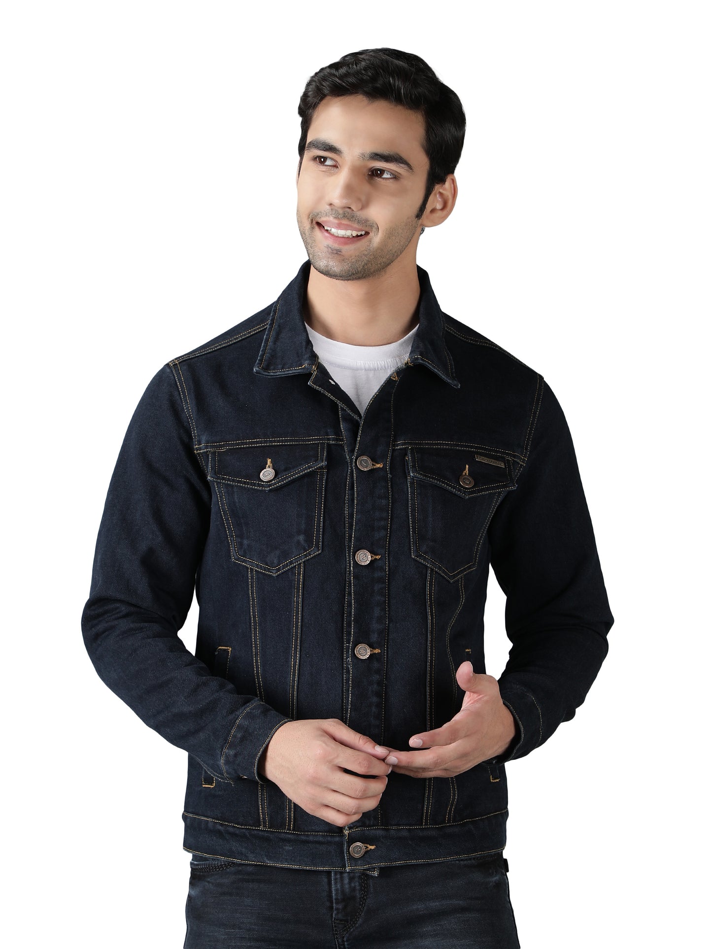 NUEVOSPORTA Men's Winter Wear Solid Dary Blue Denim Jacket