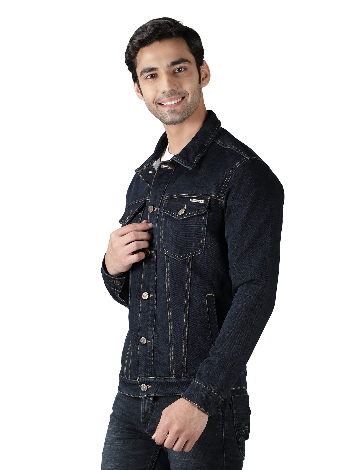 NUEVOSPORTA Men's Winter Wear Solid Dary Blue Denim Jacket