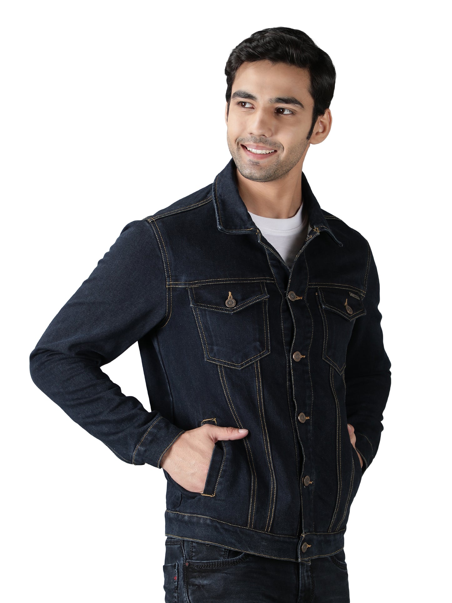 NUEVOSPORTA Men's Winter Wear Solid Dary Blue Denim Jacket