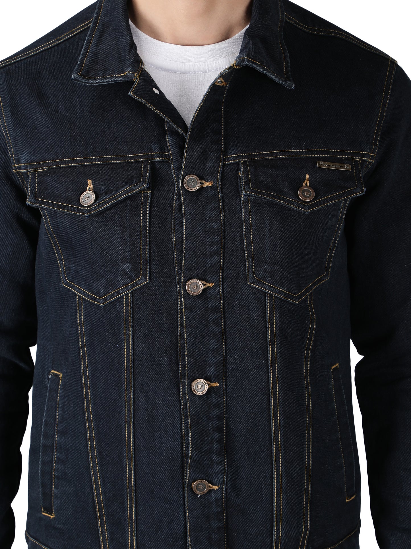 NUEVOSPORTA Men's Winter Wear Solid Dary Blue Denim Jacket