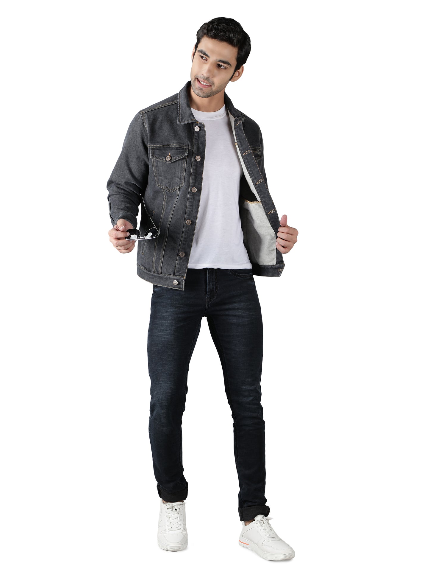 NUEVOSPORTA Men's Winter Wear Solid Grey Denim Jacket