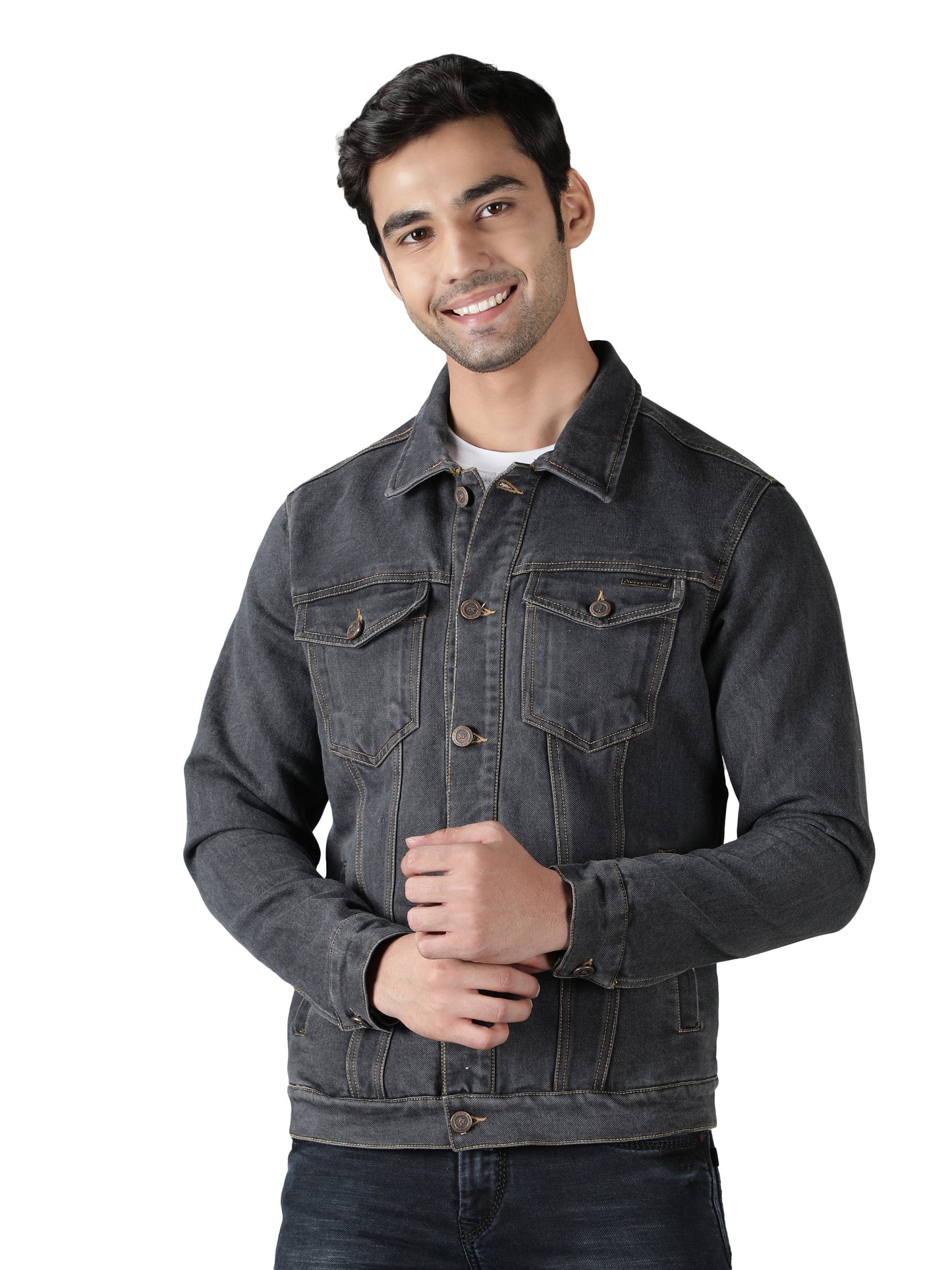 NUEVOSPORTA Men's Winter Wear Solid Grey Denim Jacket