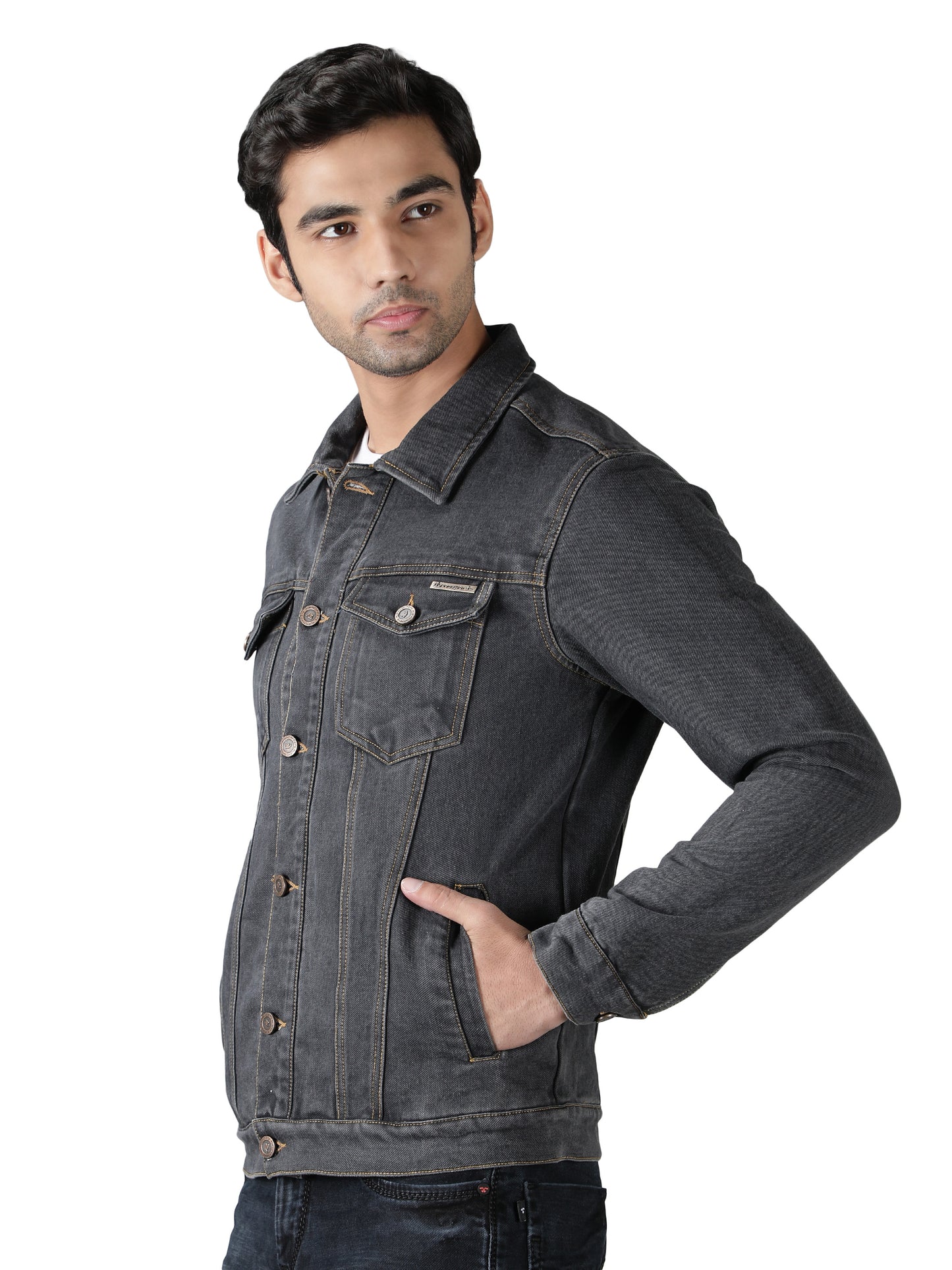 NUEVOSPORTA Men's Winter Wear Solid Grey Denim Jacket