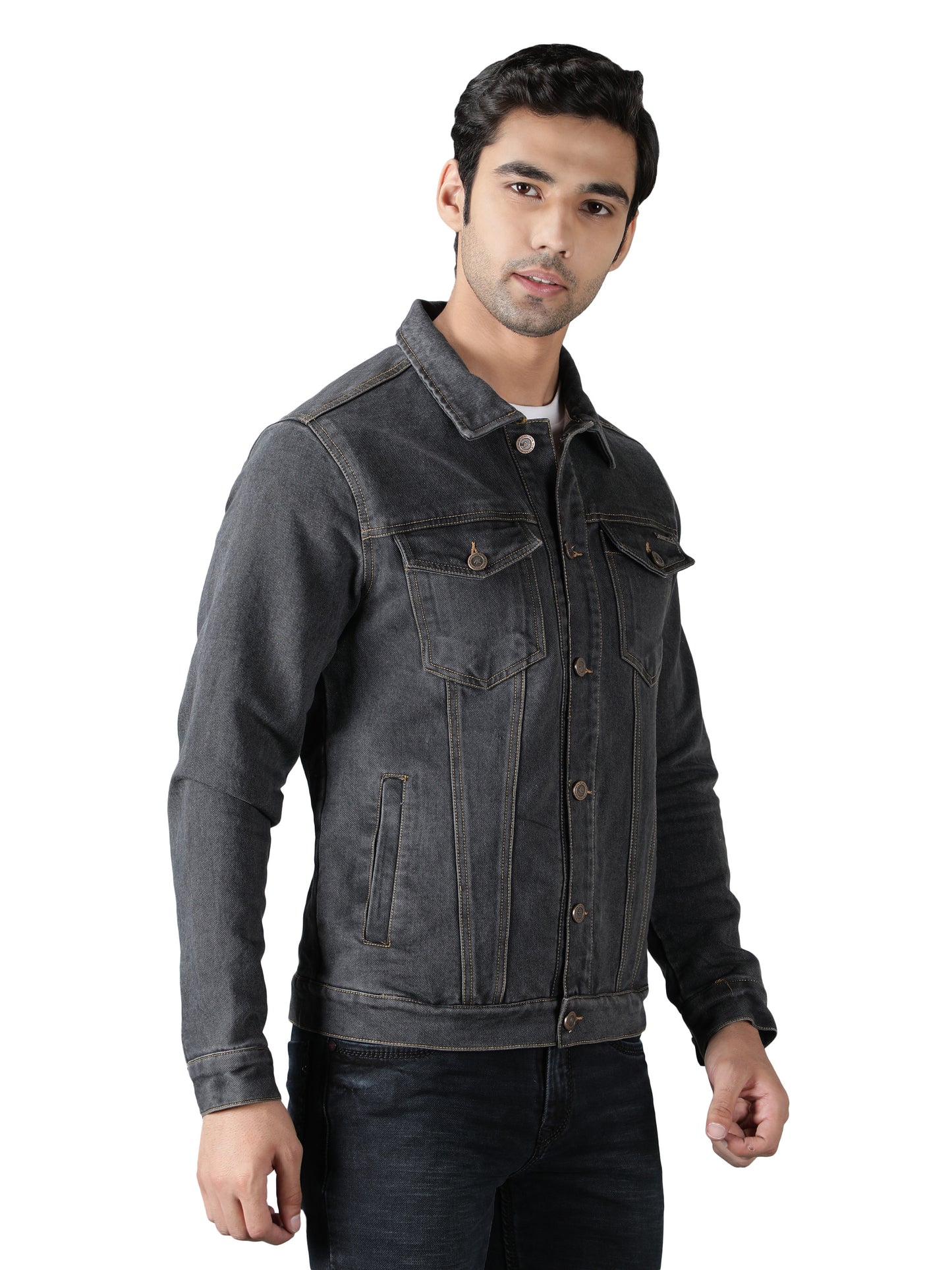 NUEVOSPORTA Men's Winter Wear Solid Grey Denim Jacket