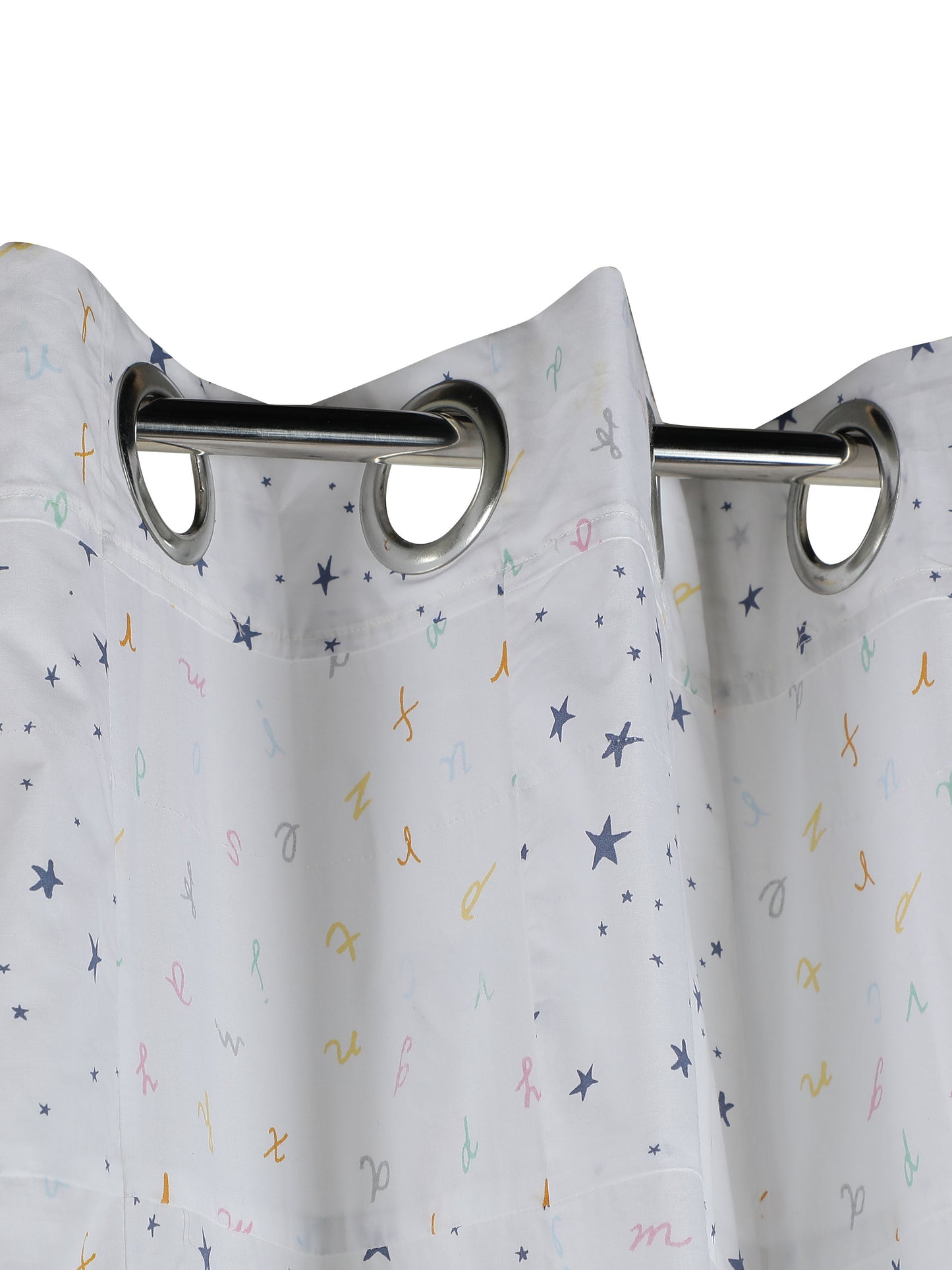 NUEVOSGHAR Pure Cotton Multi Color Bird Printed Patch Work Curtain Off White (Set of 2)