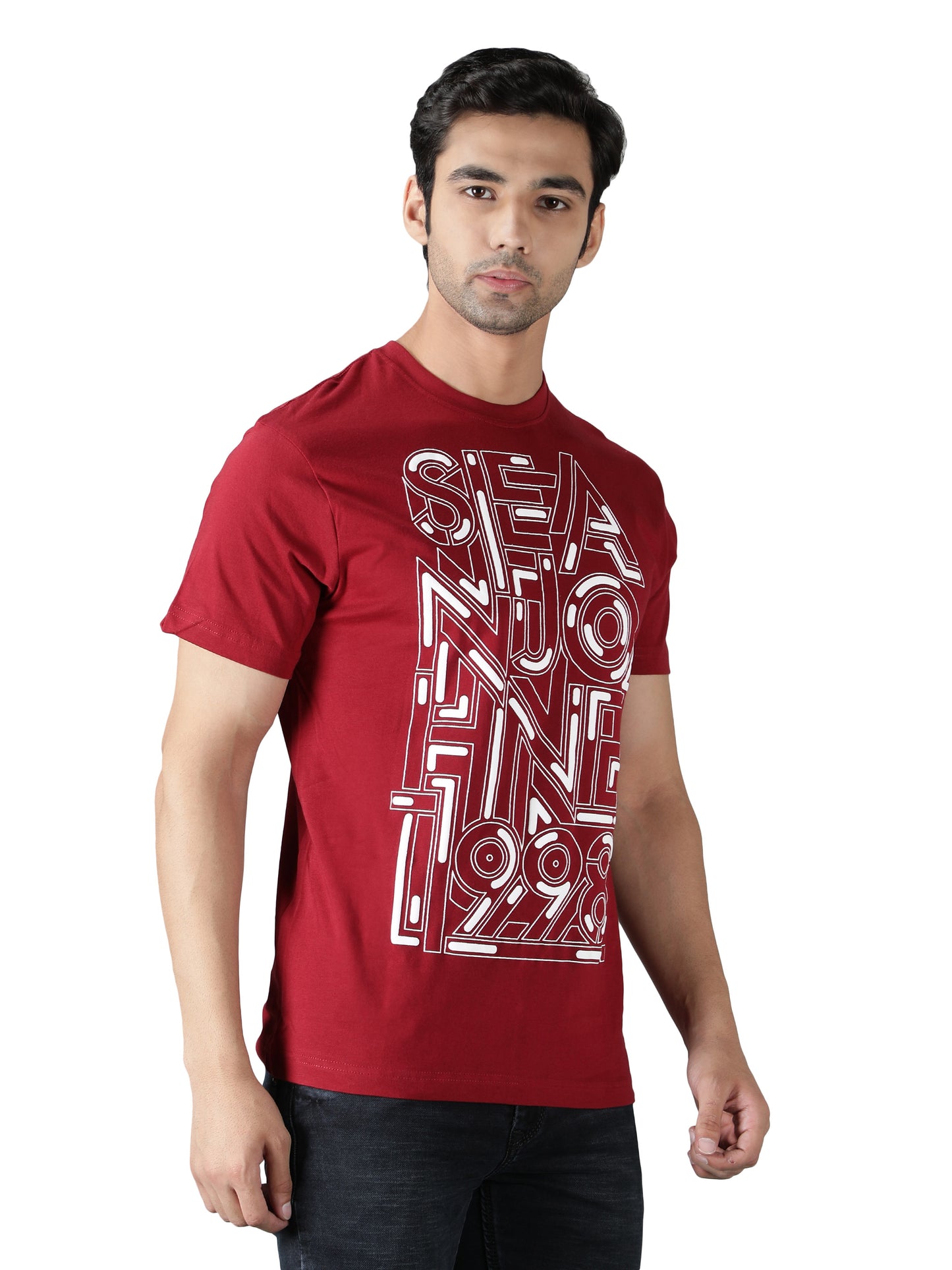 NUEVOSPORTA Men's Cotton Graphic Printed Maroon T-Shirt
