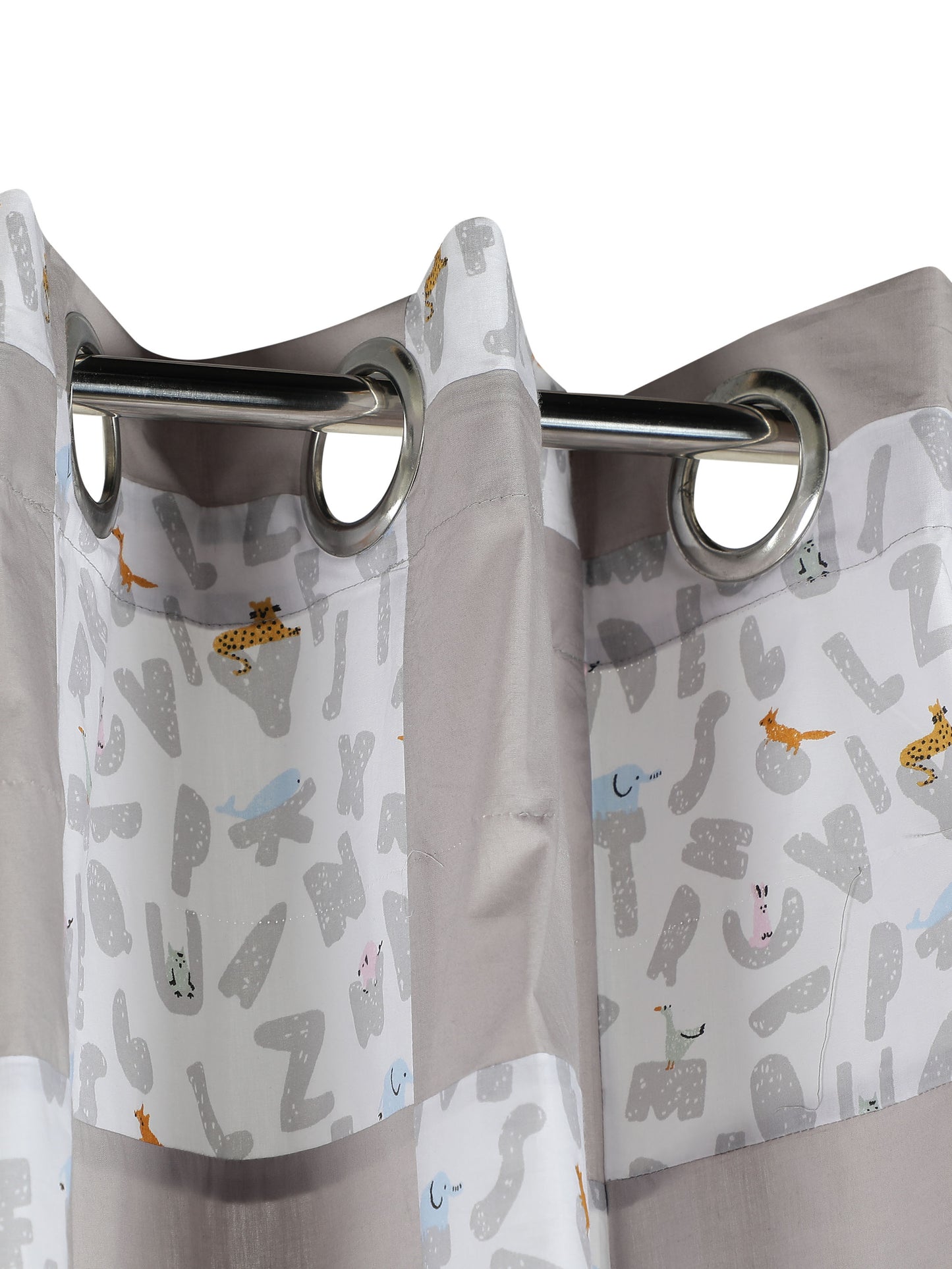 NUEVOSGHAR Pure Cotton Multi Color Bird Printed Patch Work Curtain Grey (Set of 2)