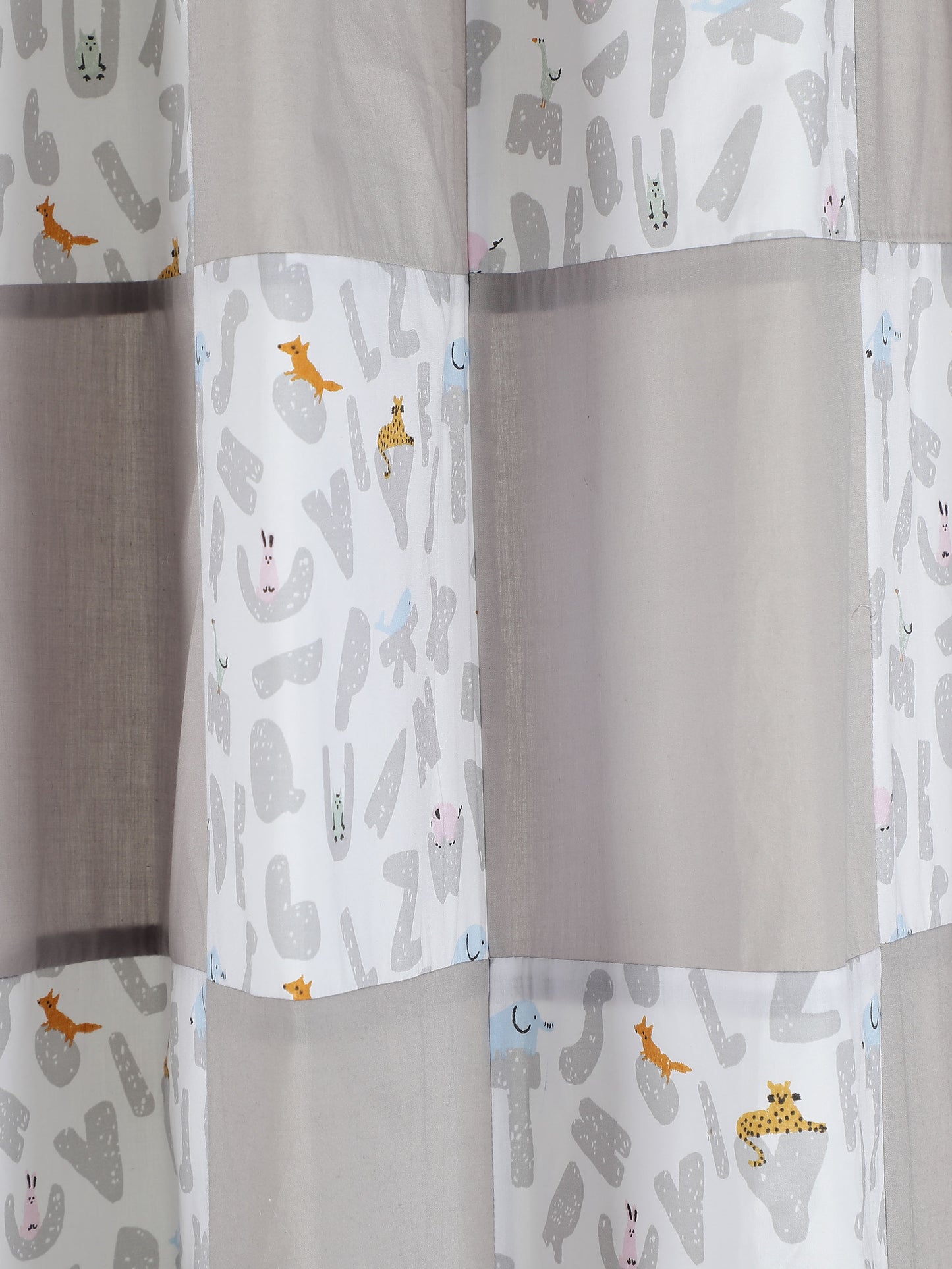 NUEVOSGHAR Pure Cotton Multi Color Bird Printed Patch Work Curtain Grey (Set of 2)