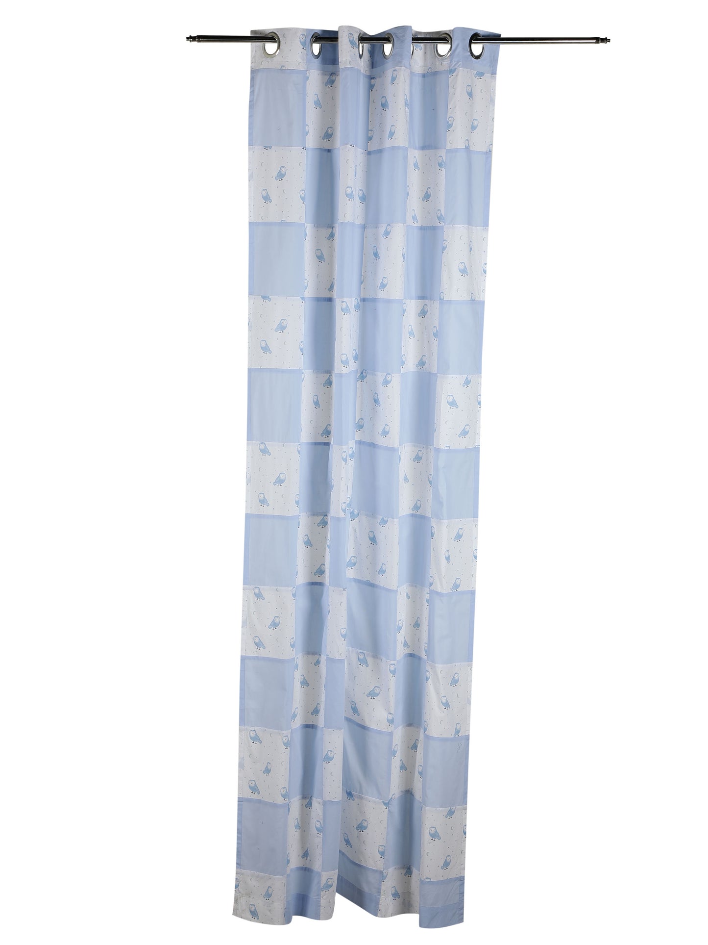 NUEVOSGHAR Pure Cotton Multi Color Bird Printed Patch Work Curtain Blue/White (Set of 2)