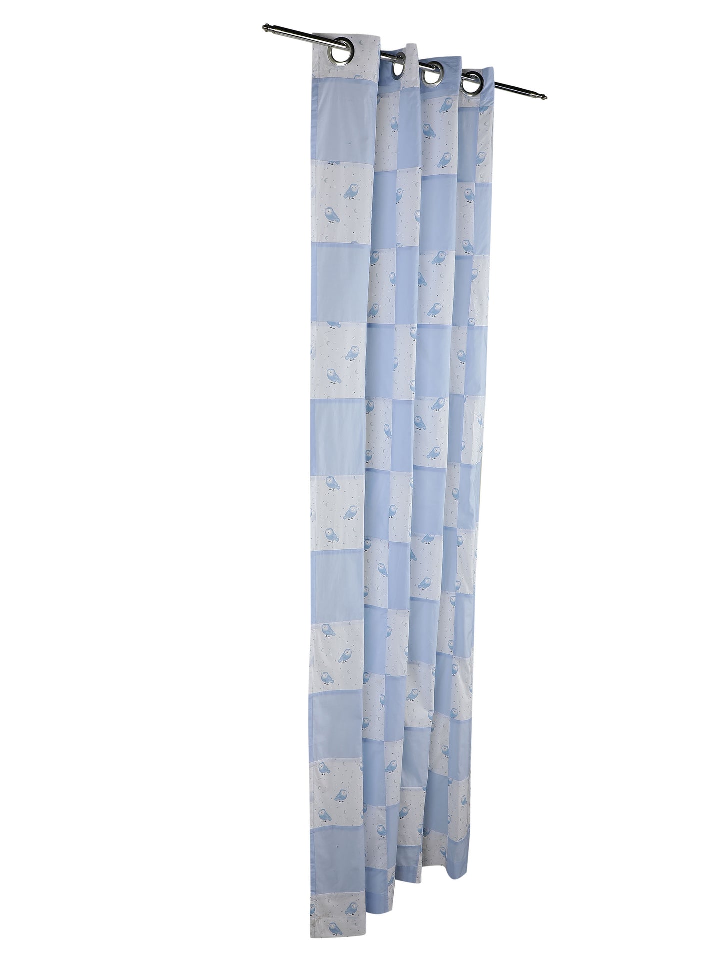 NUEVOSGHAR Pure Cotton Multi Color Bird Printed Patch Work Curtain Blue/White (Set of 2)