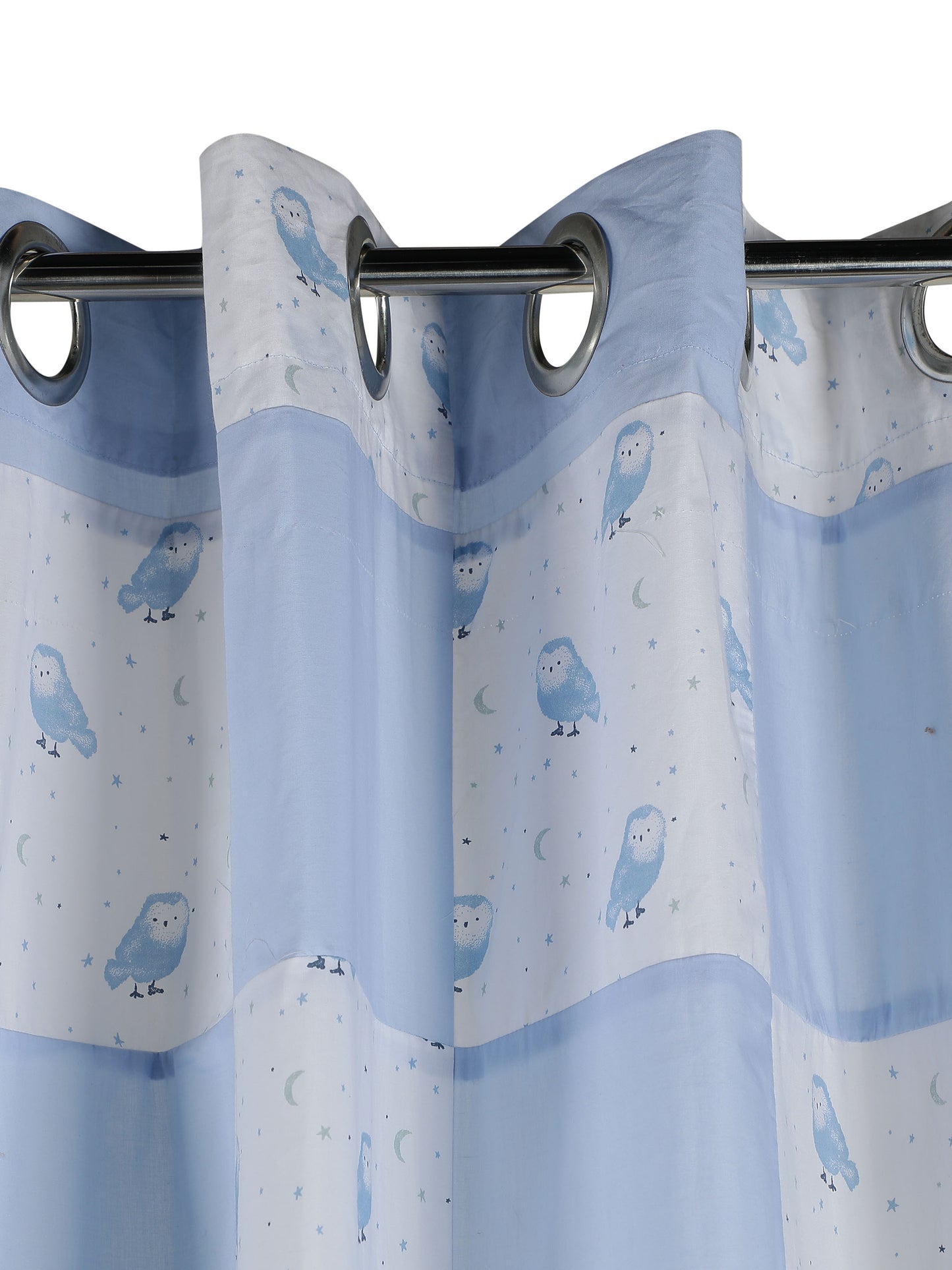 NUEVOSGHAR Pure Cotton Multi Color Bird Printed Patch Work Curtain Blue/White (Set of 2)