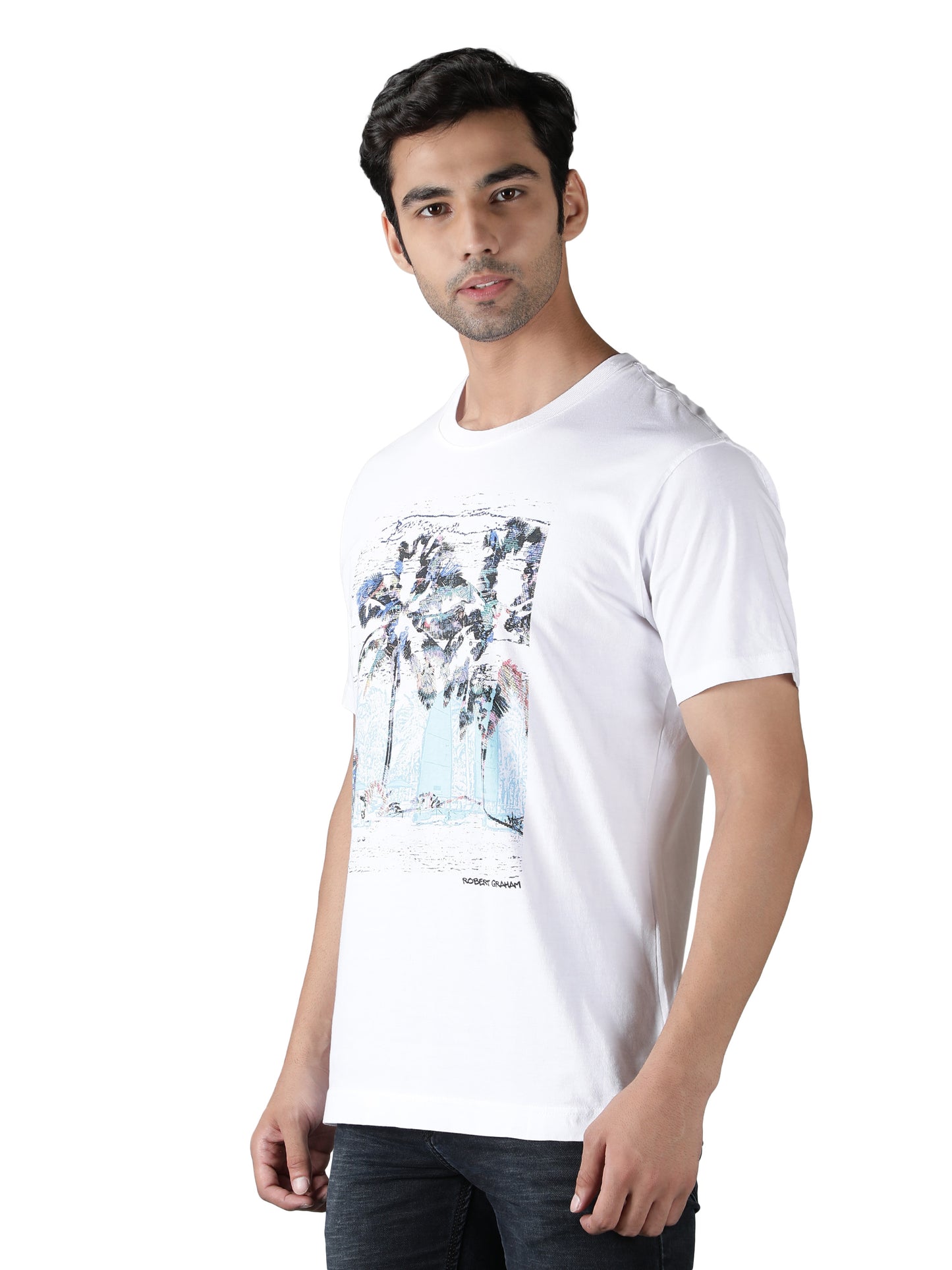 NUEVOSPORTA Men's Cotton Graphic Printed White T-Shirt