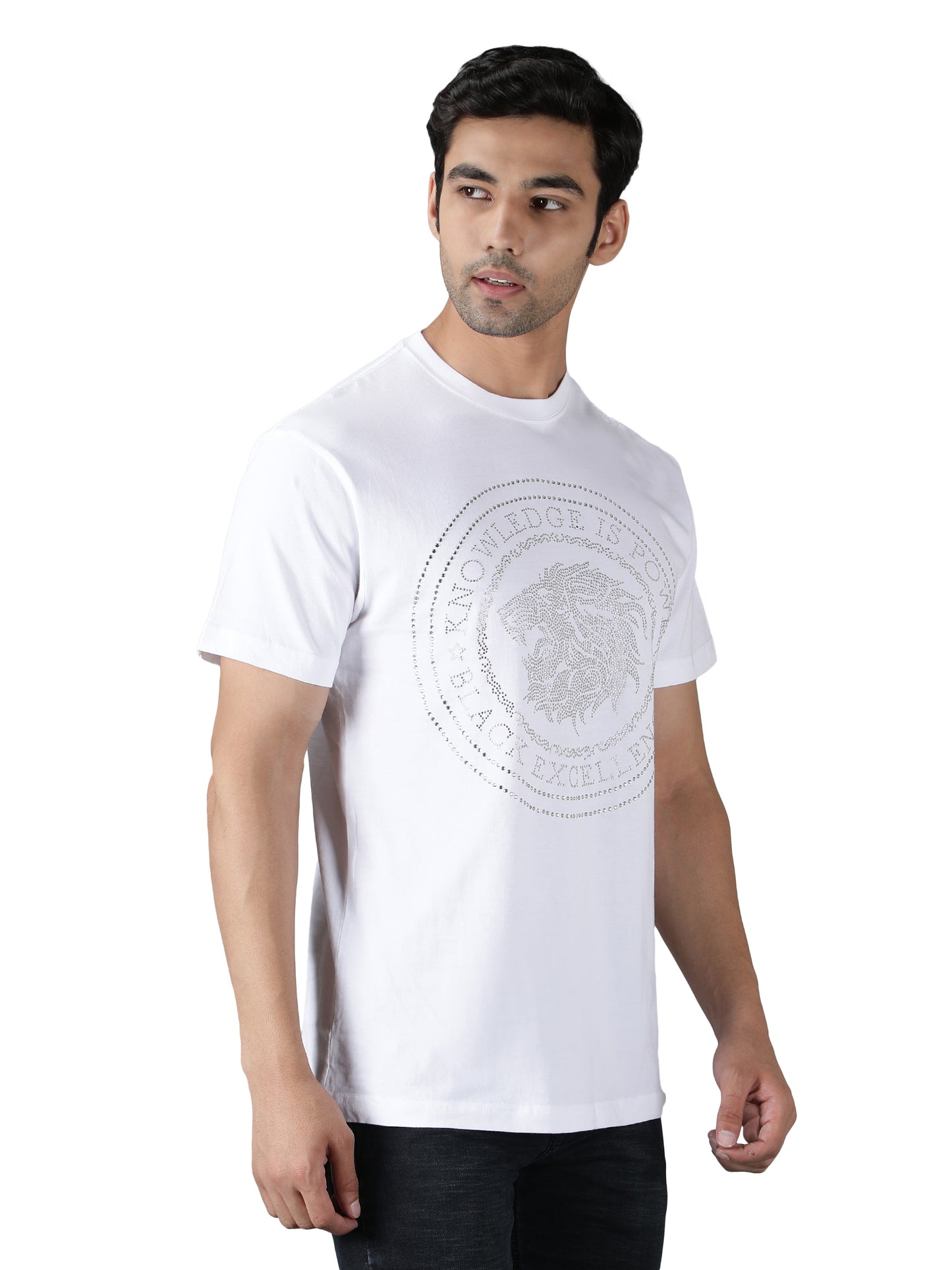 NUEVOSPORTA Men's Cotton Graphic Printed White T-Shirt