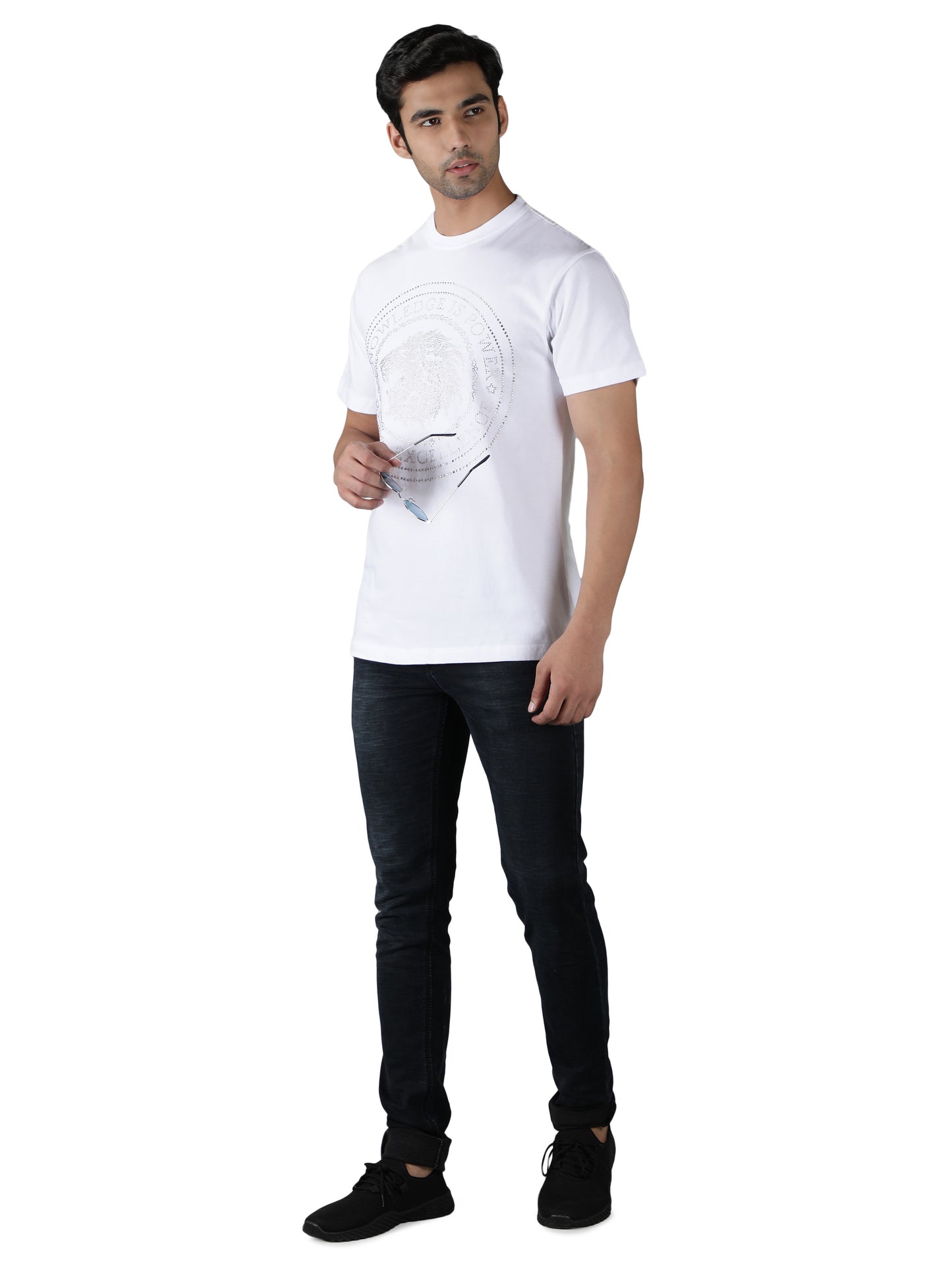 NUEVOSPORTA Men's Cotton Graphic Printed White T-Shirt