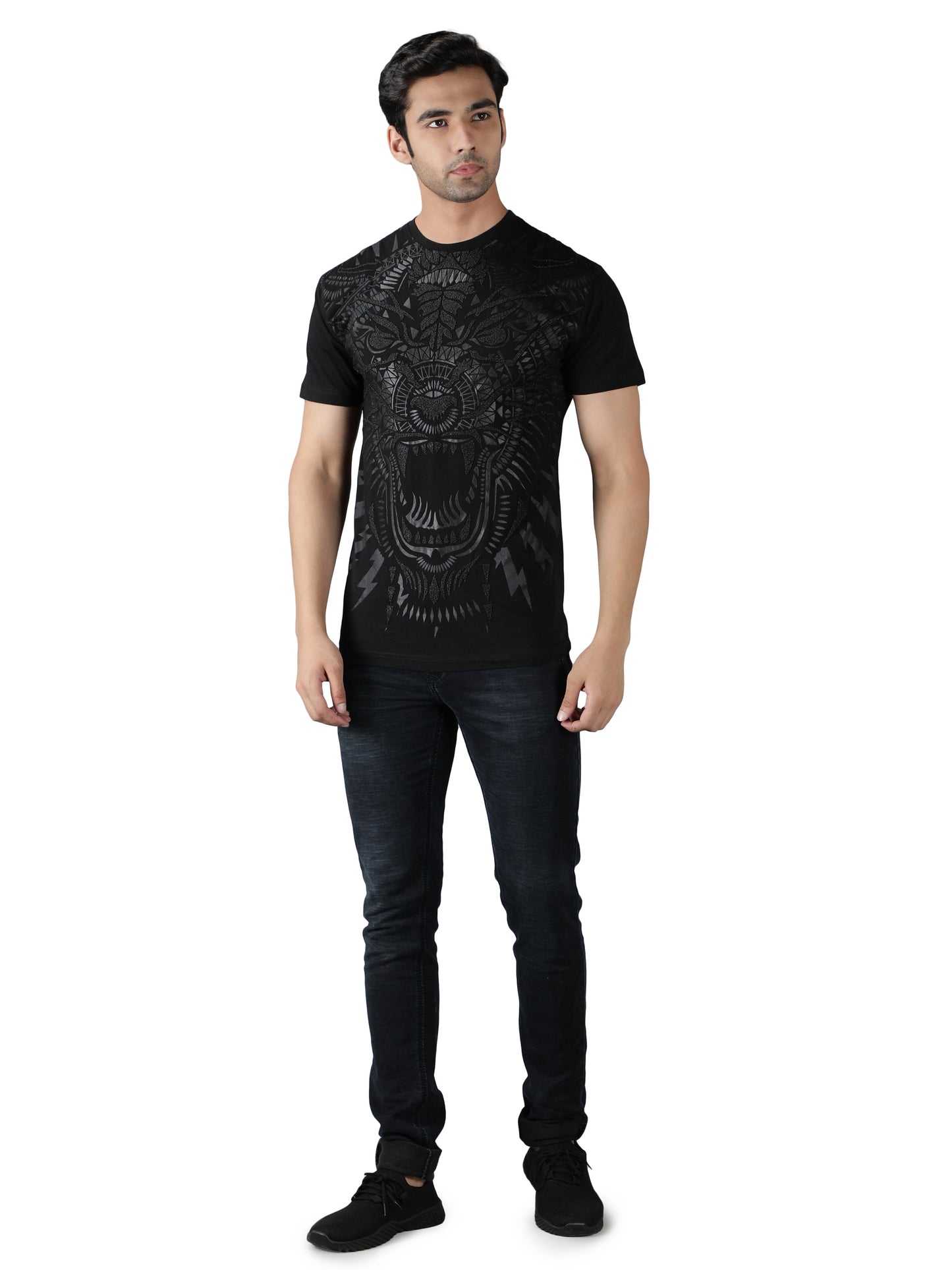 NUEVOSPORTA Men's Cotton Graphic Printed Black T-Shirt