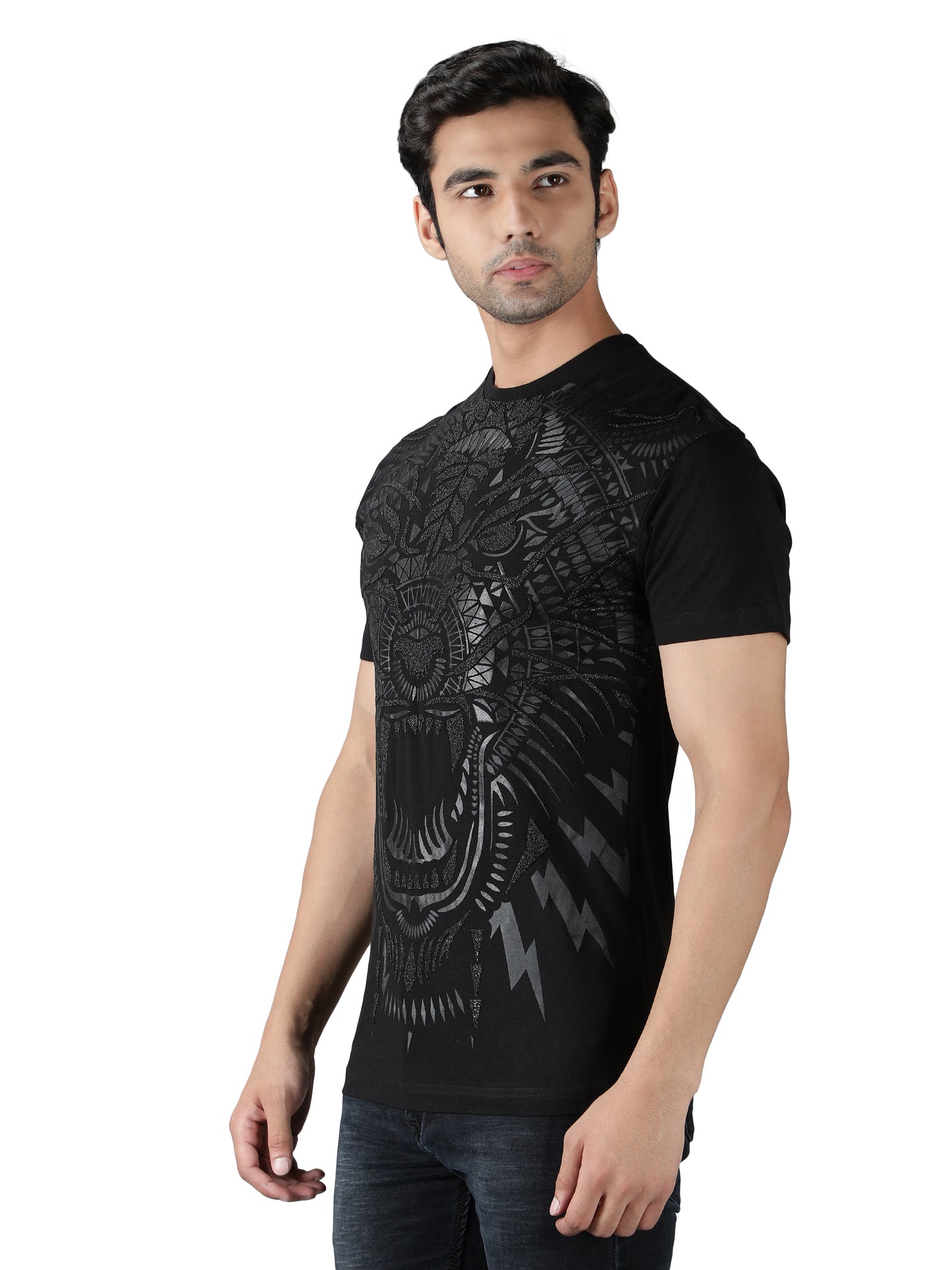 NUEVOSPORTA Men's Cotton Graphic Printed Black T-Shirt