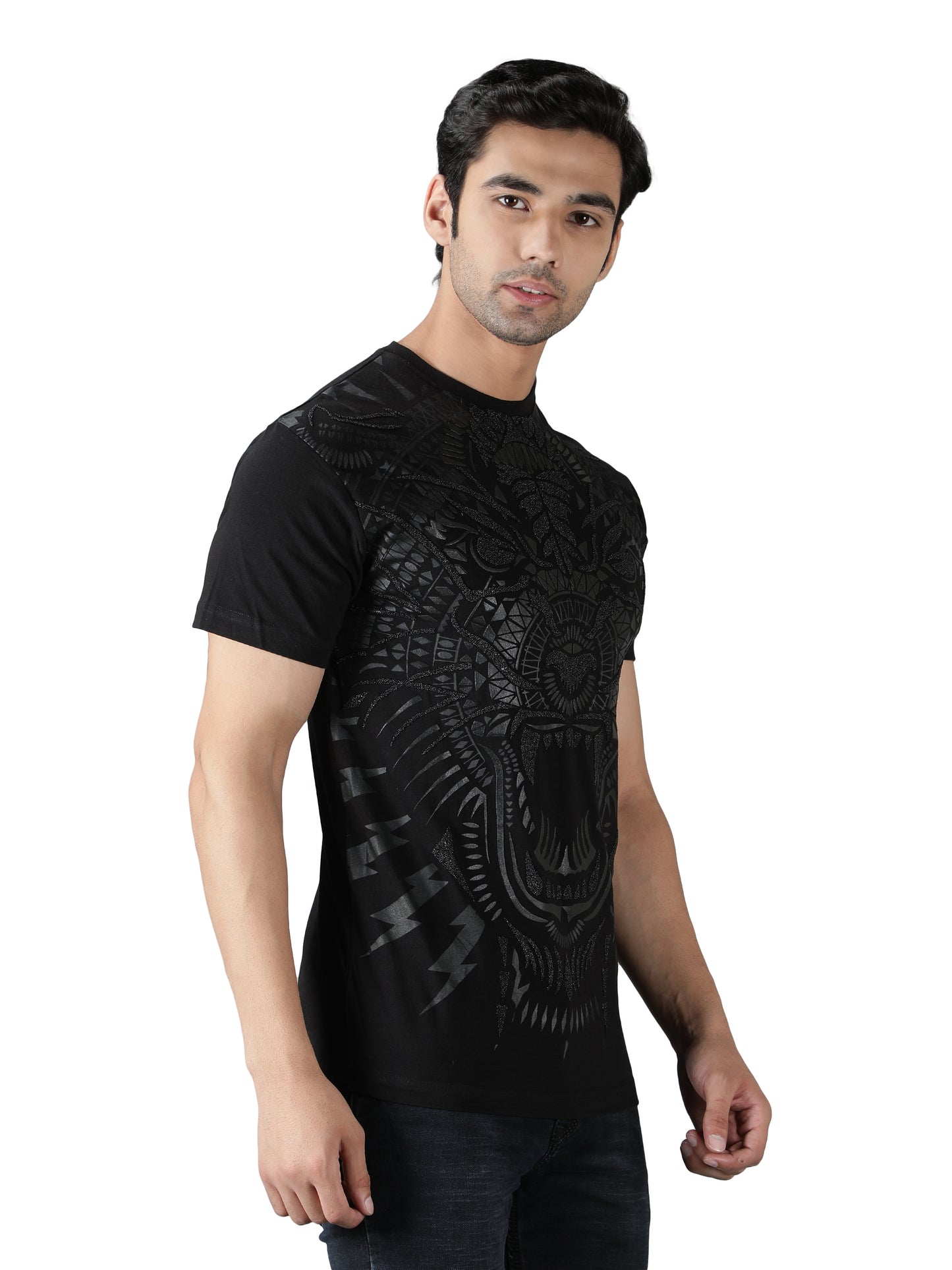 NUEVOSPORTA Men's Cotton Graphic Printed Black T-Shirt