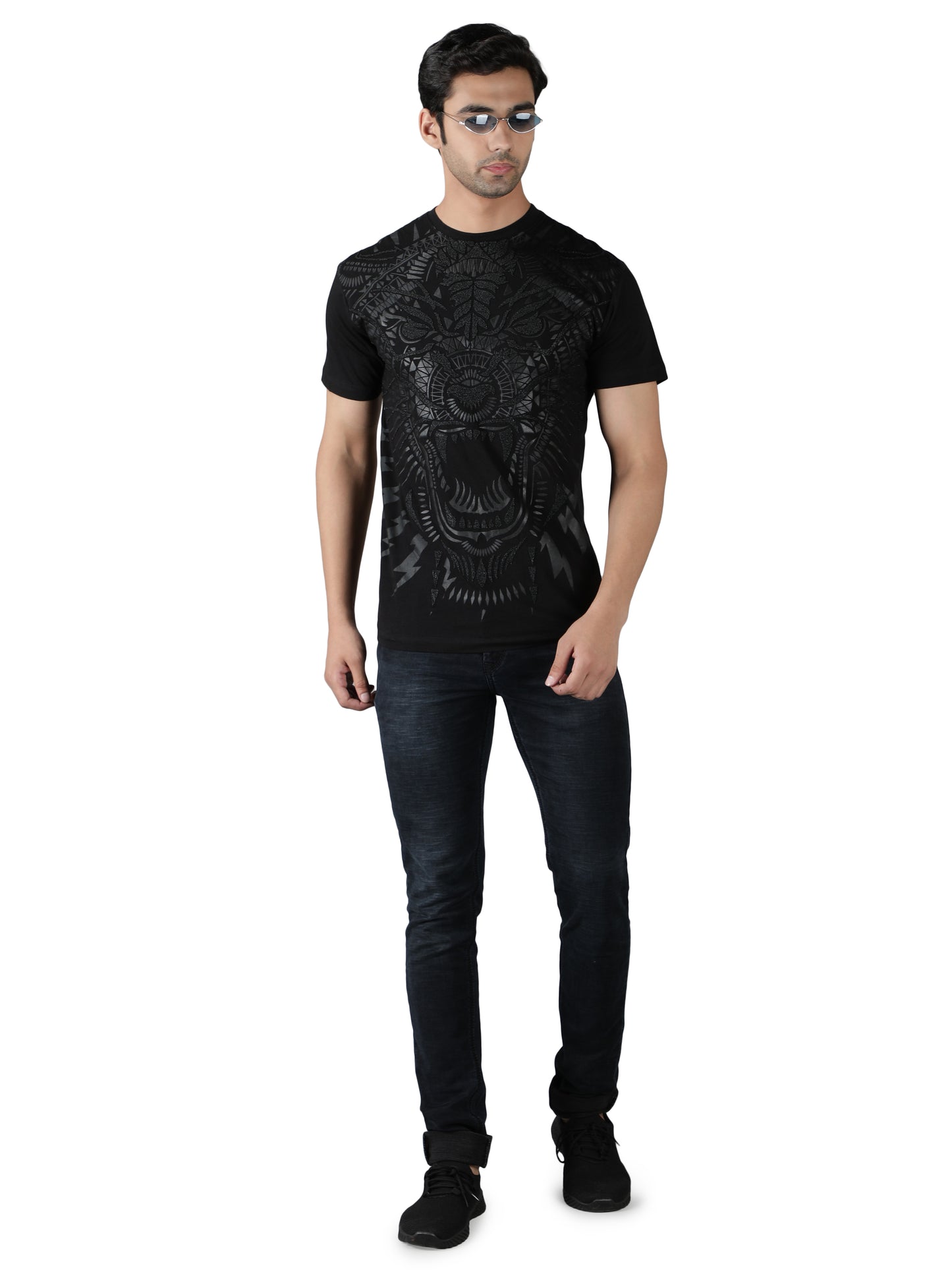 NUEVOSPORTA Men's Cotton Graphic Printed Black T-Shirt