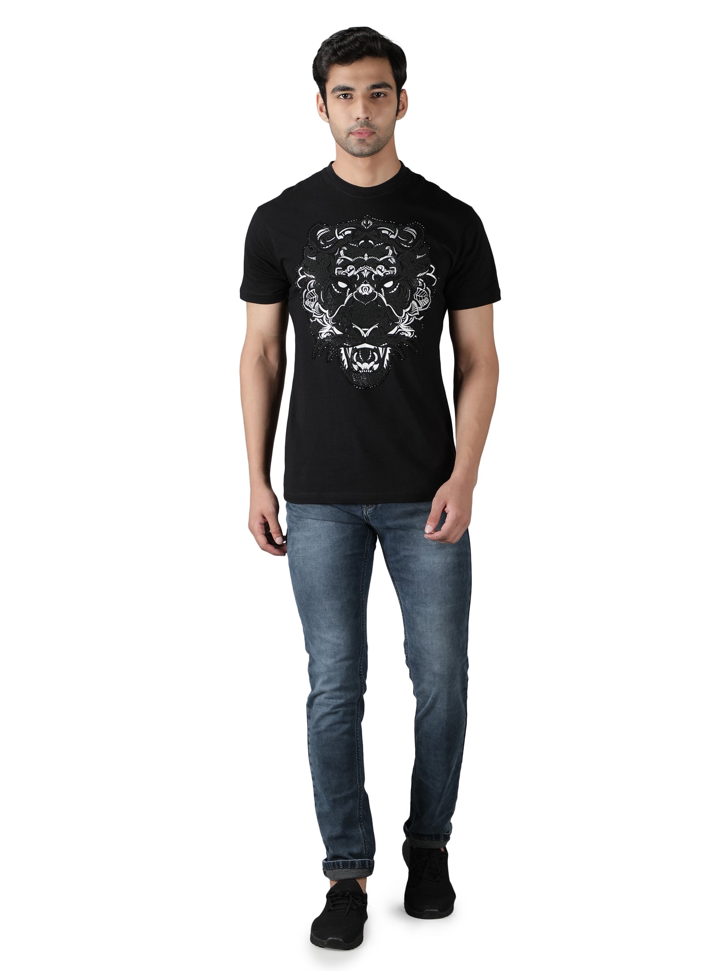 NUEVOSPORTA Men's Cotton Graphic Printed Black T-Shirt