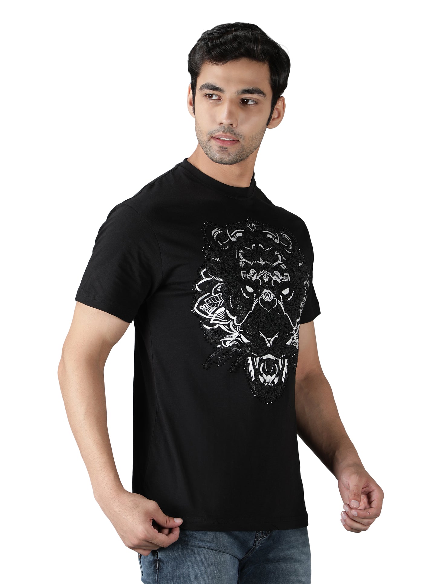 NUEVOSPORTA Men's Cotton Graphic Printed Black T-Shirt