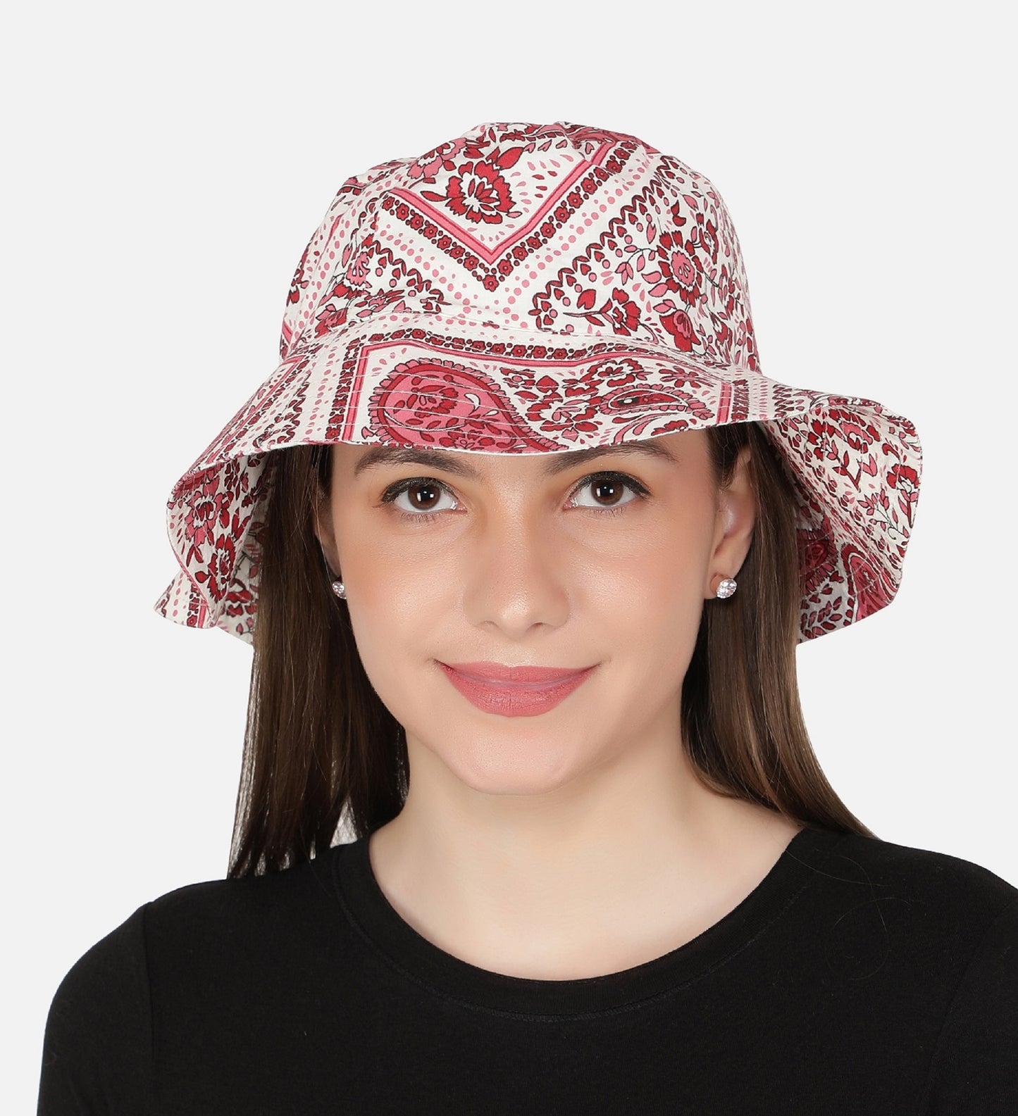 NUEVOSDAMAS Women Circular Cotton Cambric Paisely Printed Sun Hat