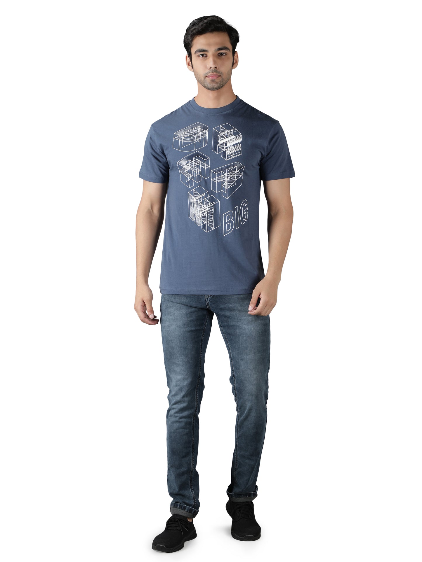 NUEVOSPORTA Men's Cotton Graphic Printed Light Blue T-Shirt