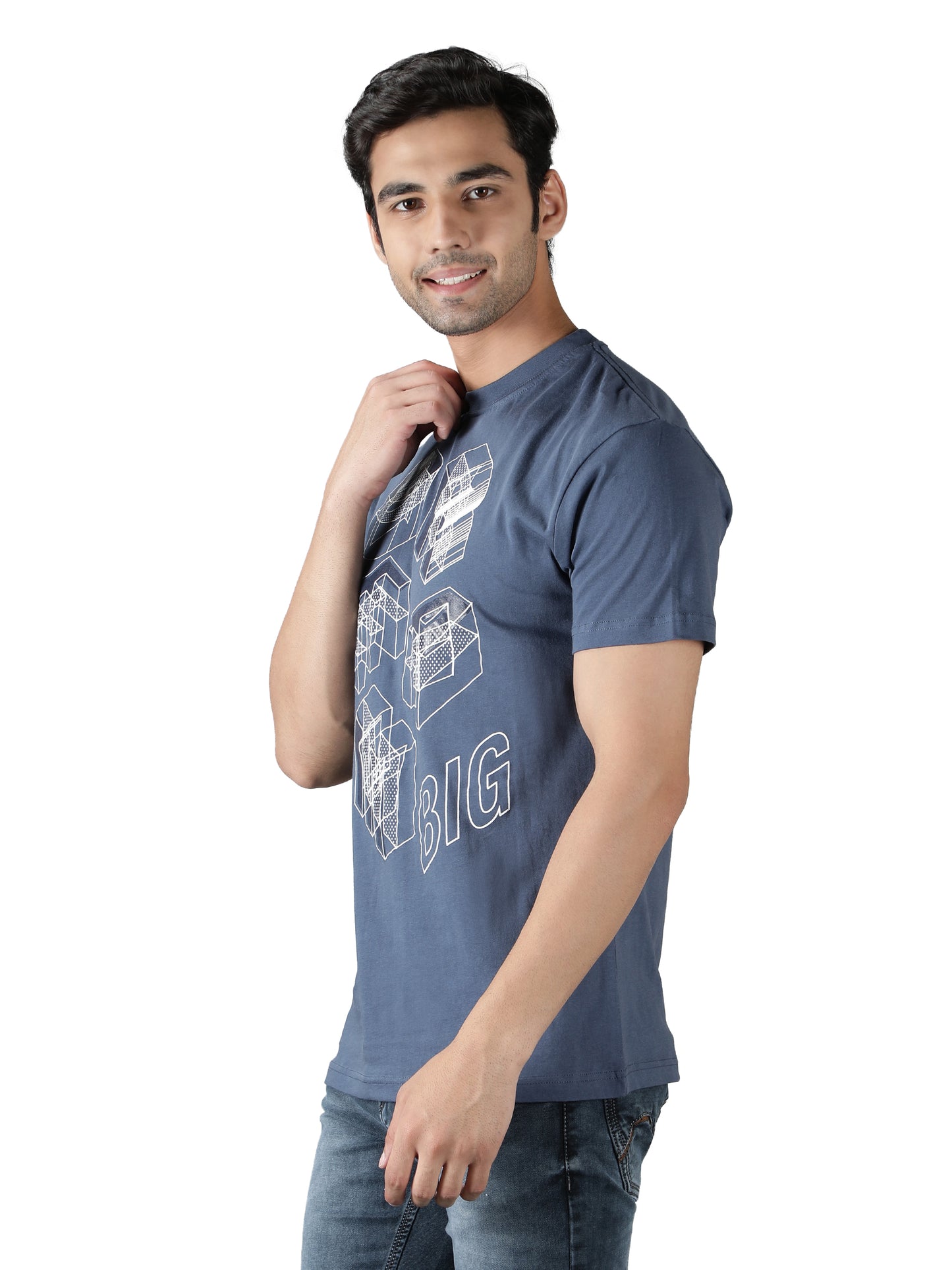 NUEVOSPORTA Men's Cotton Graphic Printed Light Blue T-Shirt