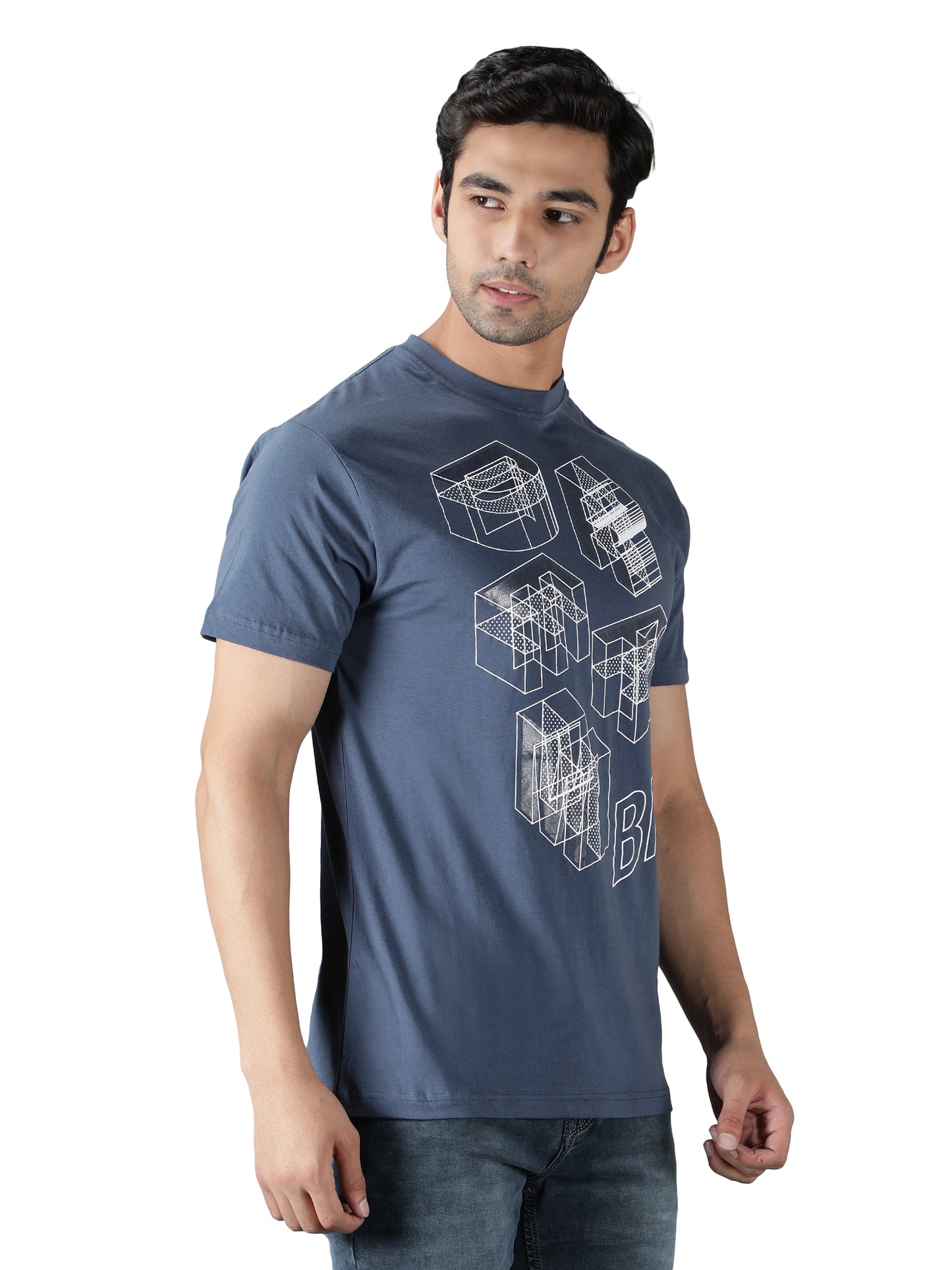 NUEVOSPORTA Men's Cotton Graphic Printed Light Blue T-Shirt