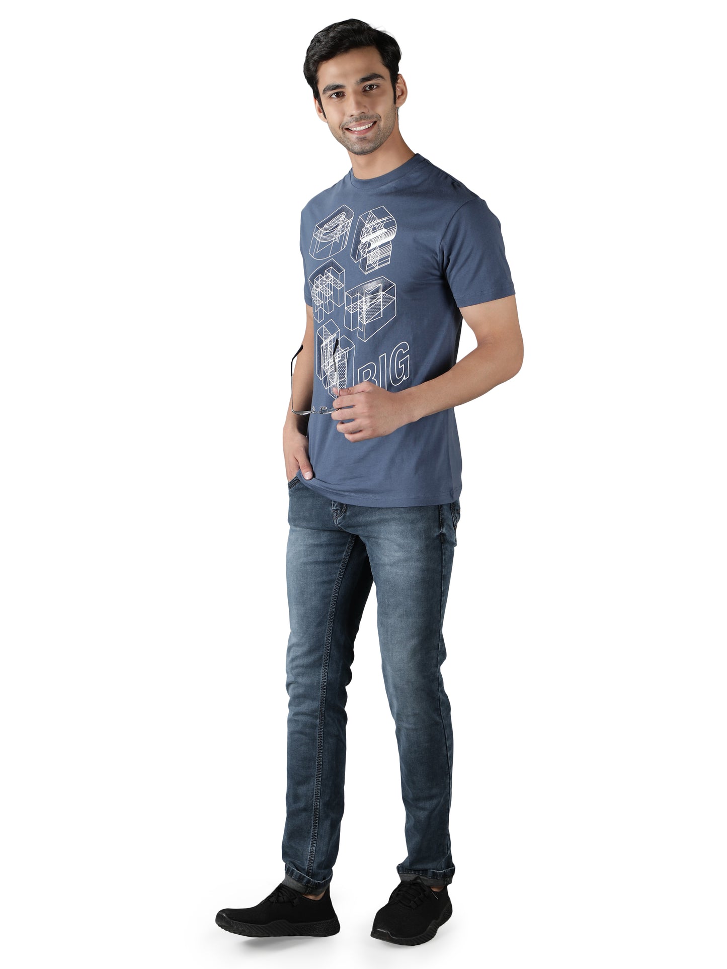 NUEVOSPORTA Men's Cotton Graphic Printed Light Blue T-Shirt