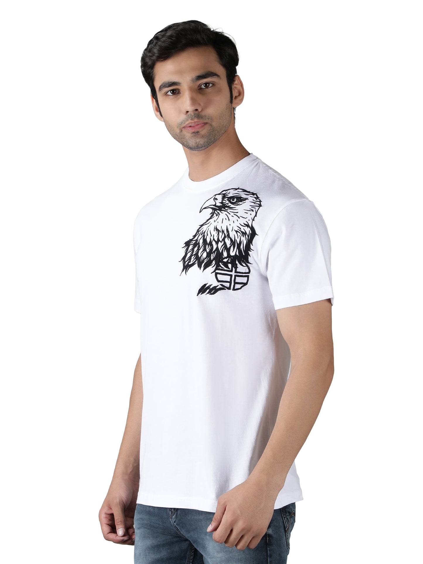 NUEVOSPORTA Men's Cotton Graphic Printed White T-Shirt