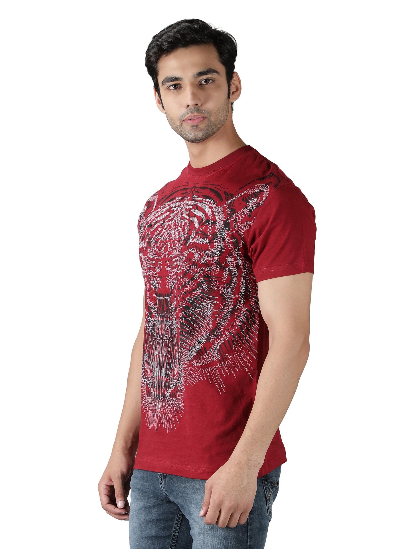 NUEVOSPORTA Men's Cotton Graphic Printed Maroon T-Shirt