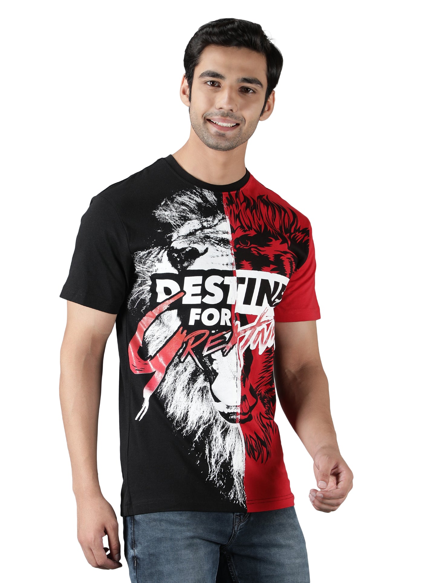 NUEVOSPORTA Men's Cotton Typography Lion Printed T-Shirt