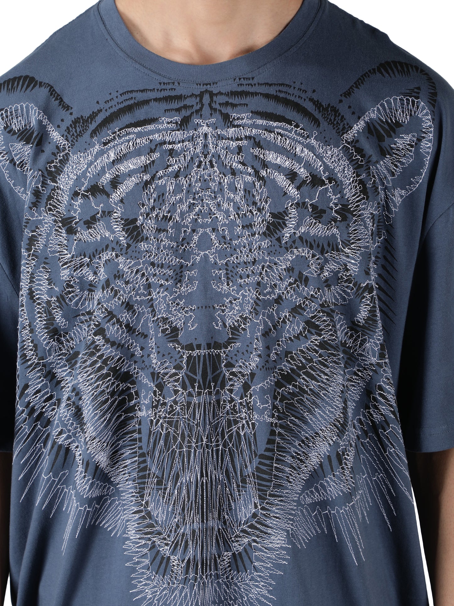 NUEVOSPORTA Men's Cotton Lion Printed Blue T-Shirt