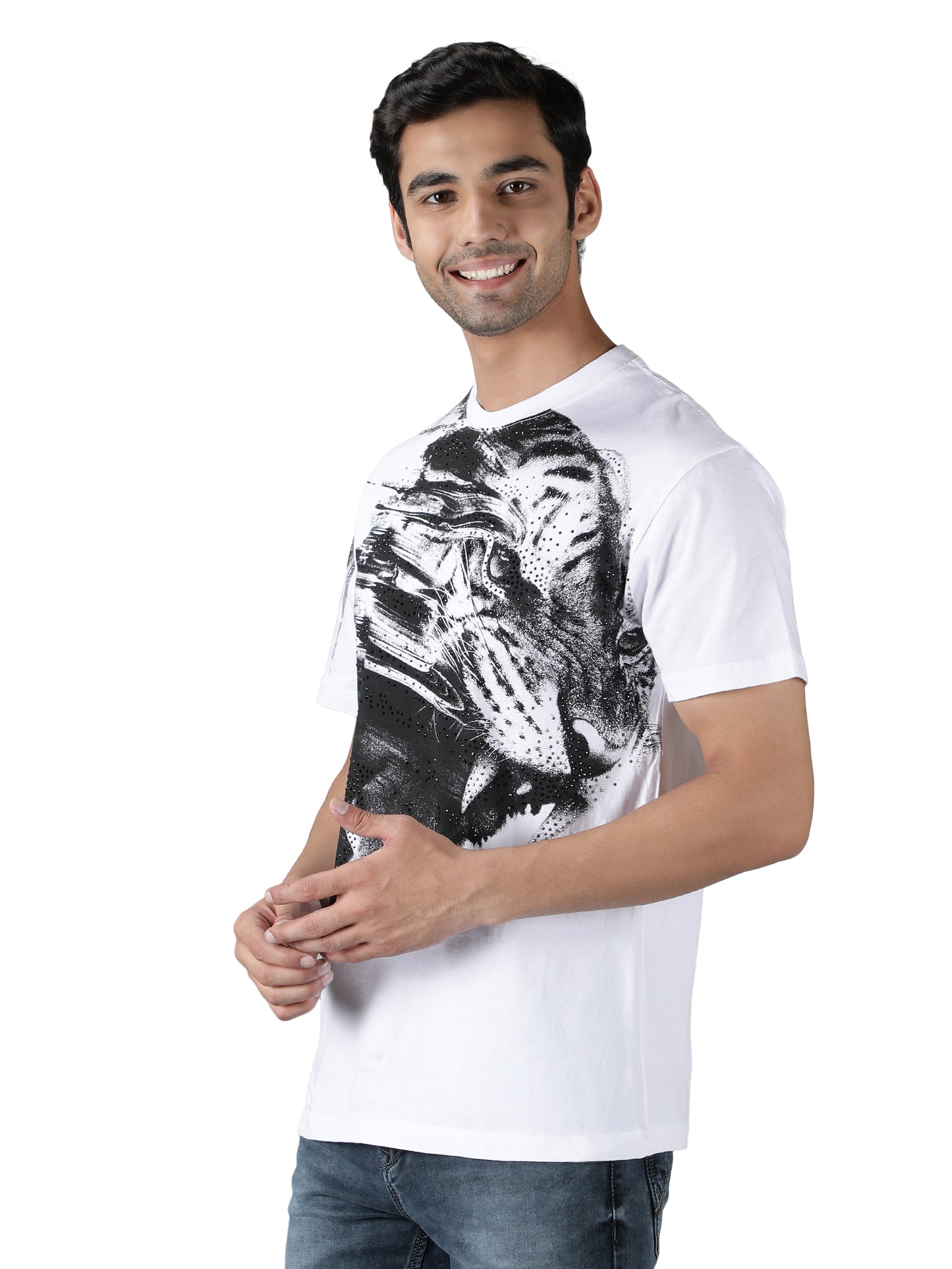 NUEVOSPORTA Men's Cotton Lion Printed T-Shirt