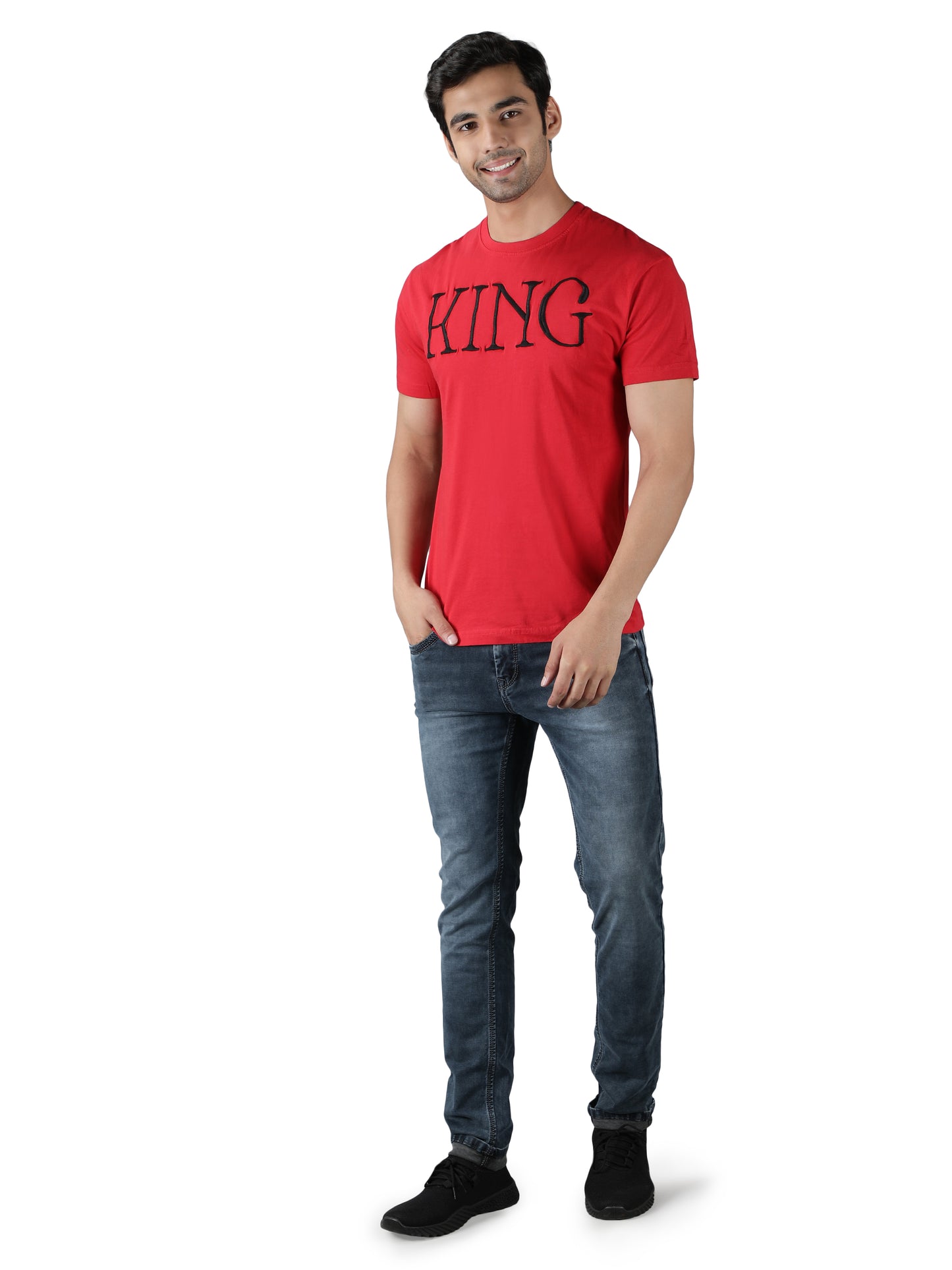 NUEVOSPORTA Men's Cotton Printed Red T-Shirt