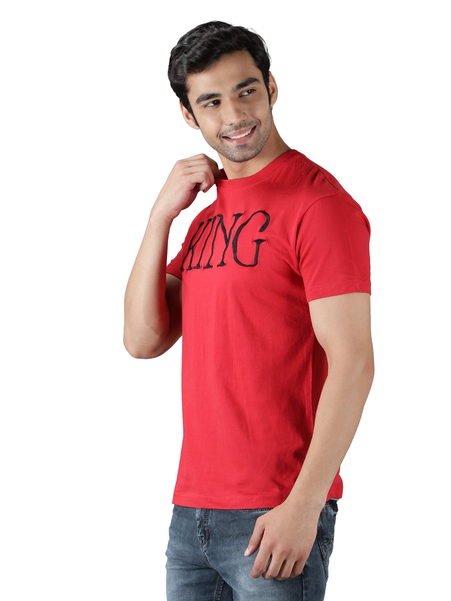 NUEVOSPORTA Men's Cotton Printed Red T-Shirt