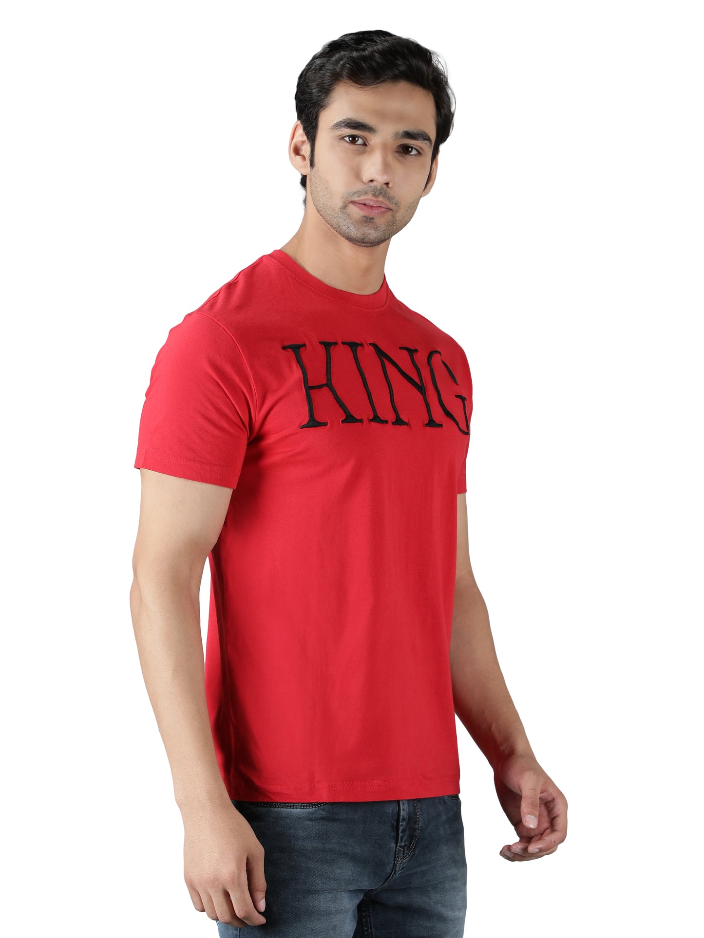 NUEVOSPORTA Men's Cotton Printed Red T-Shirt