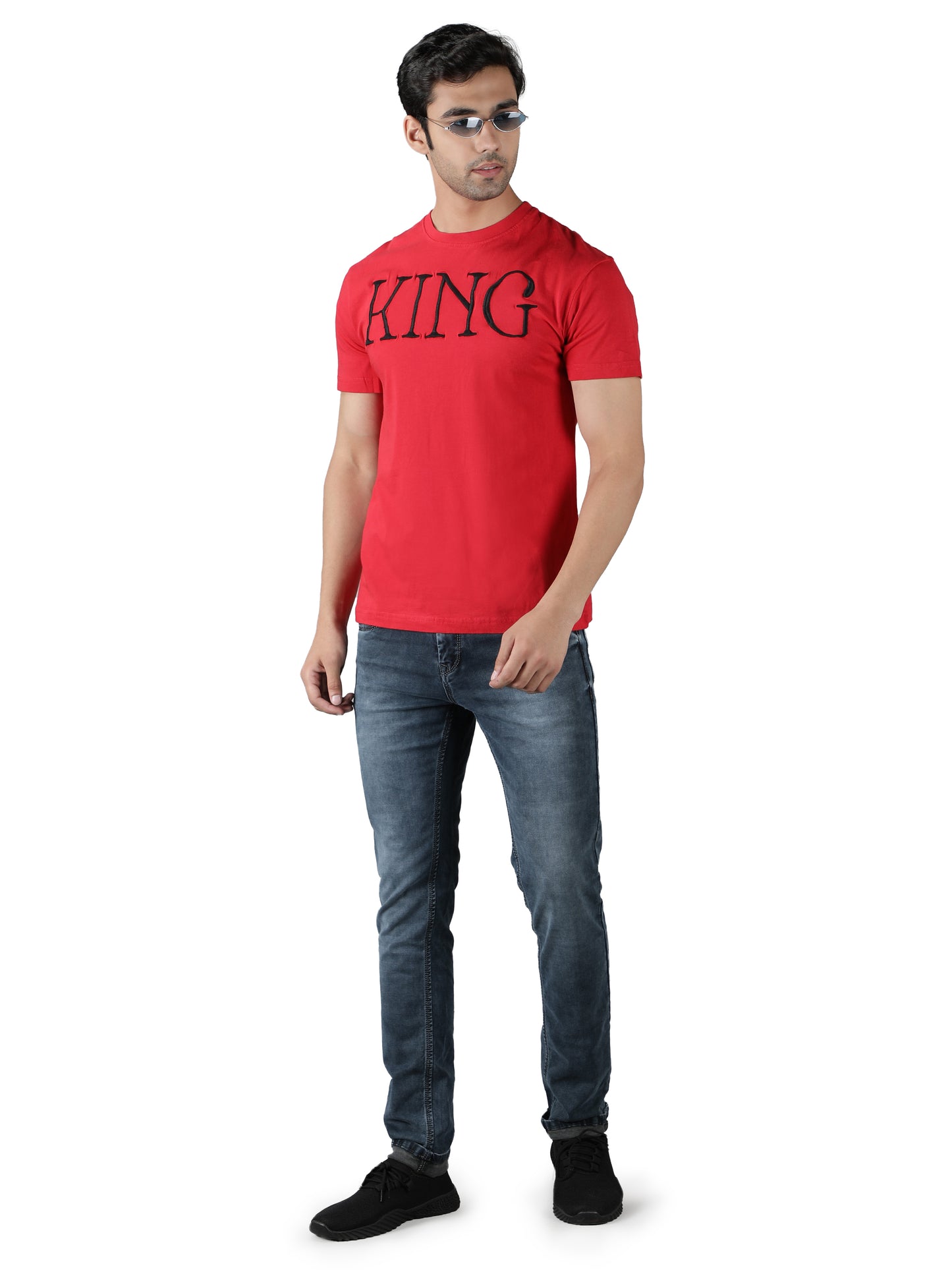 NUEVOSPORTA Men's Cotton Printed Red T-Shirt