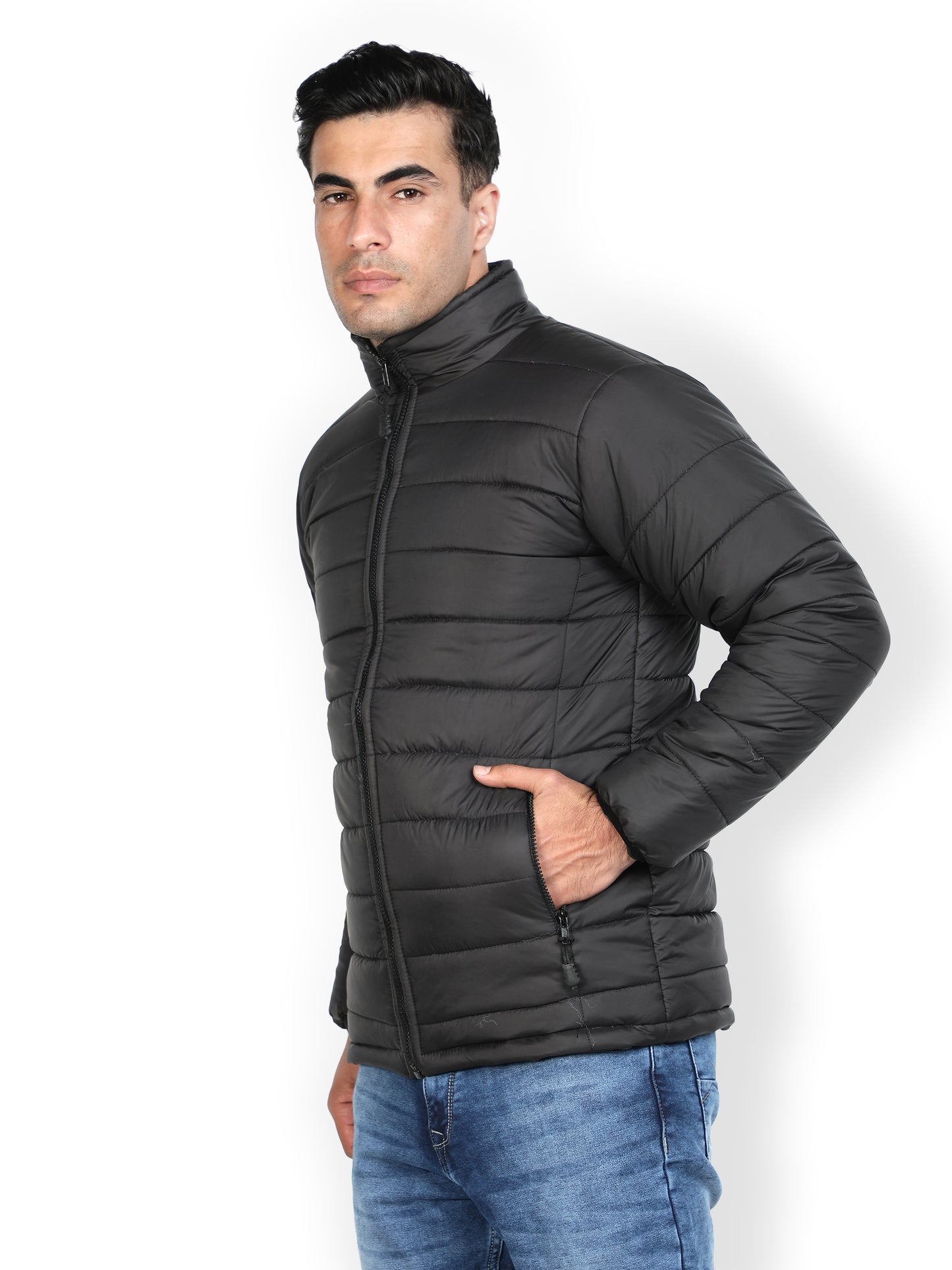 NUEVOSPORTA Men's Winter Solid Black Quilted Puffer jacket