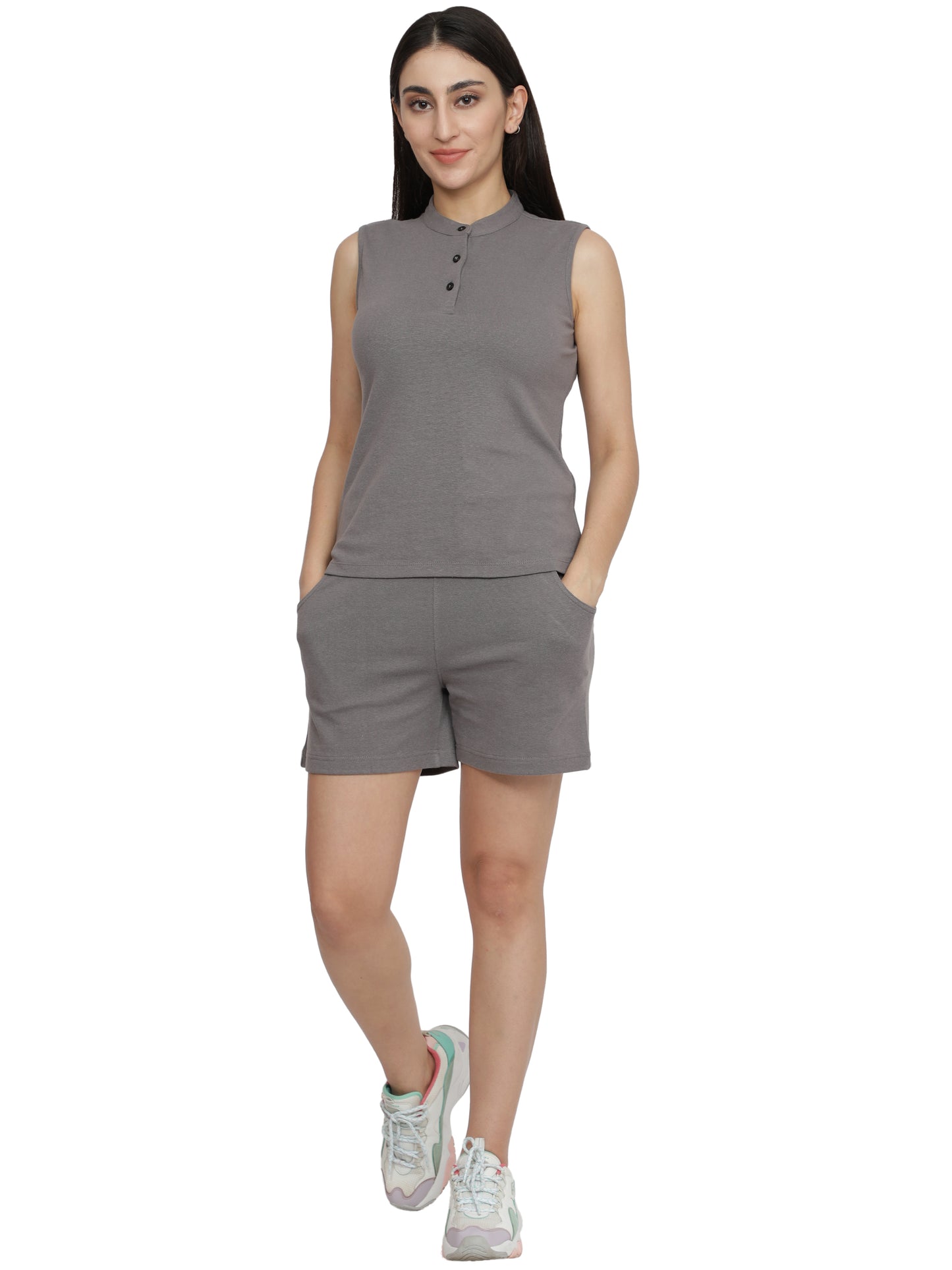 NUEVOSDAMAS Women Cotton Jersey Solid Co-Ord Set | T-Shirt with Short Set for Jogging