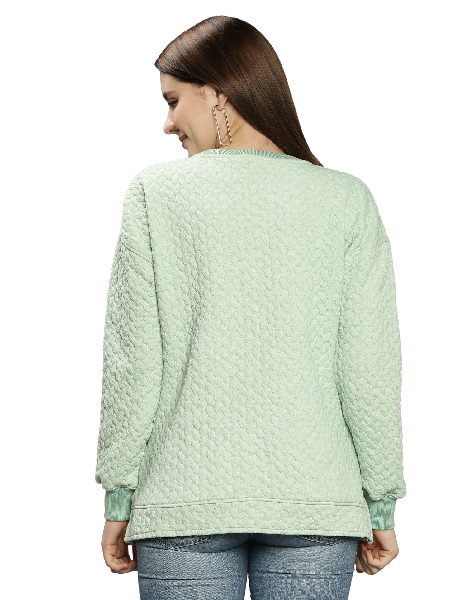 NUEVOSDAMAS Women's Polyester Blend Round Neck Sweatshirt (Light Green)