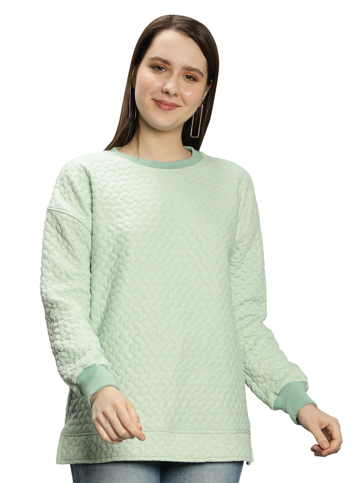 NUEVOSDAMAS Women's Polyester Blend Round Neck Sweatshirt (Light Green)