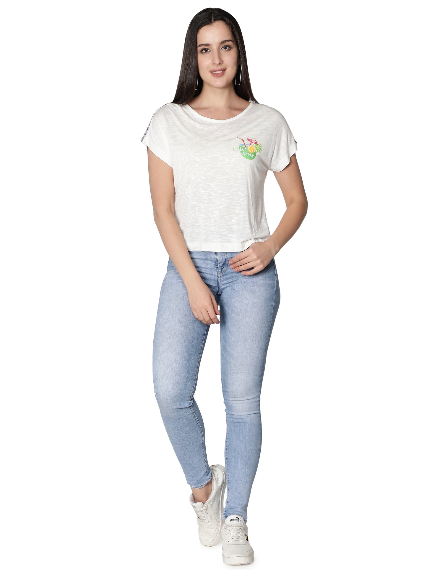 NUEVOSDAMAS Women Rayon Printed White T-Shirt/Top