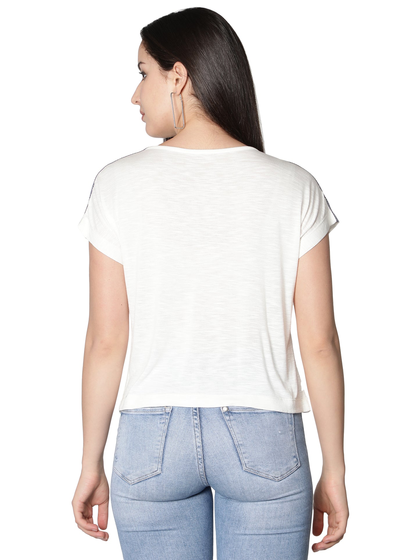 NUEVOSDAMAS Women Rayon Printed White T-Shirt/Top